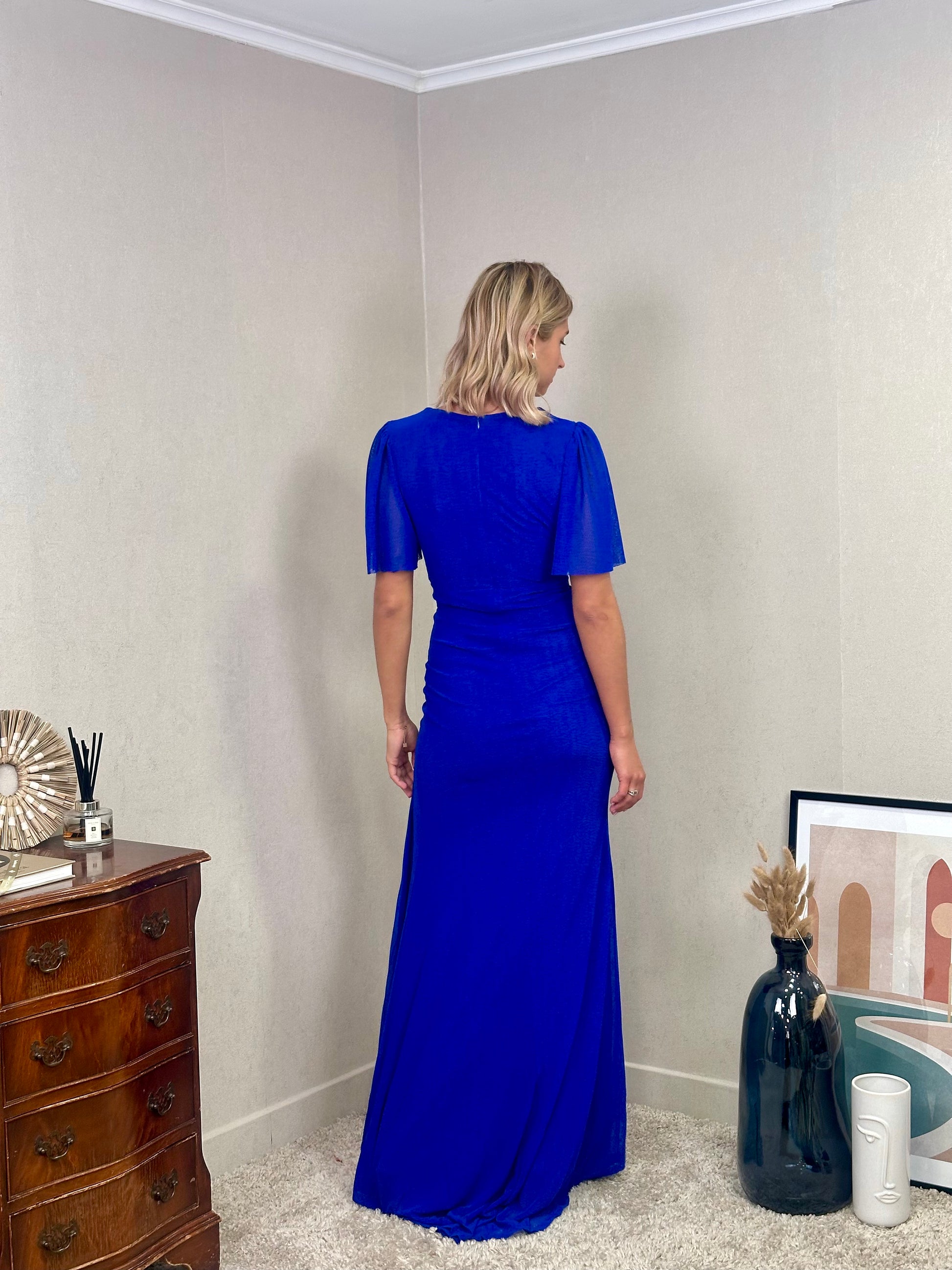 Robe de soirée fluide avec ceinture et manches papillon - PIRRI