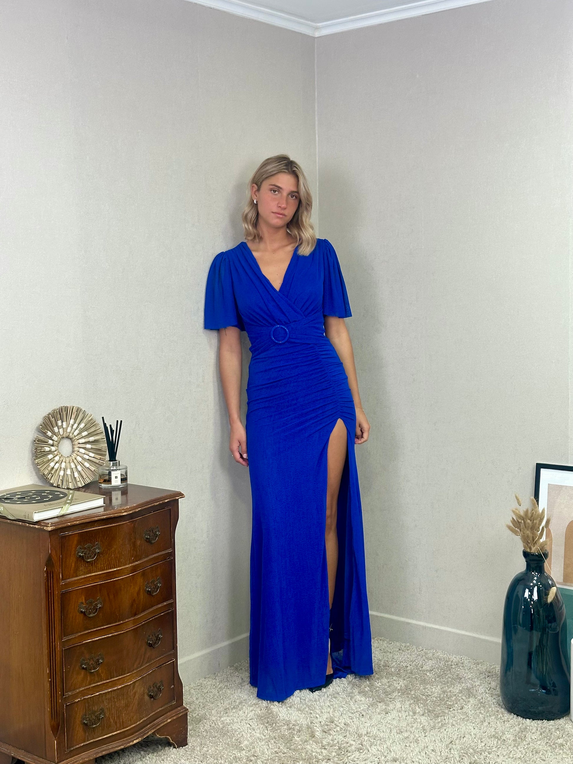 Robe de soirée fluide avec ceinture et manches papillon - PIRRI