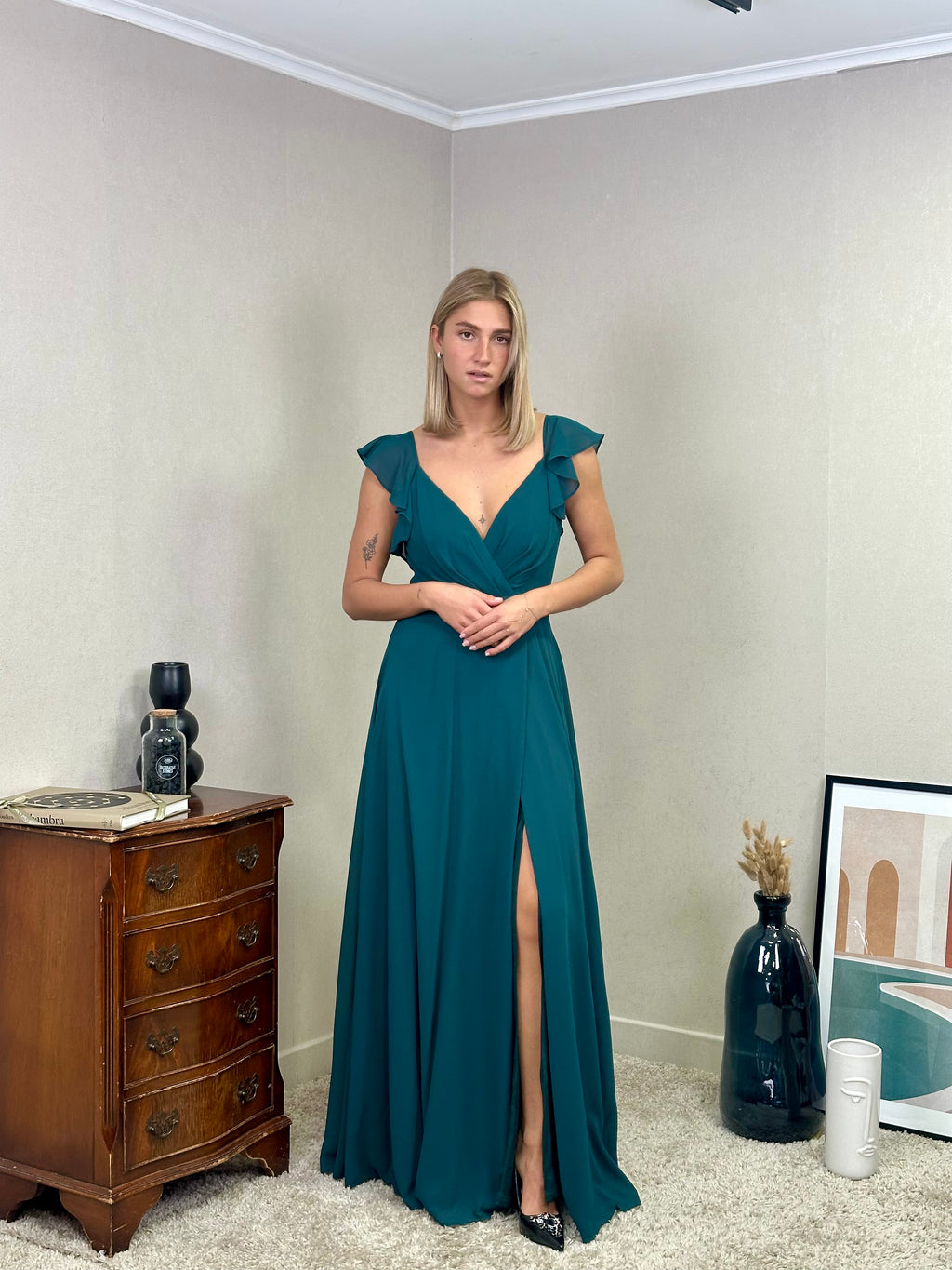 Robe de cérémonie longue fluide à volants – Lisbonne