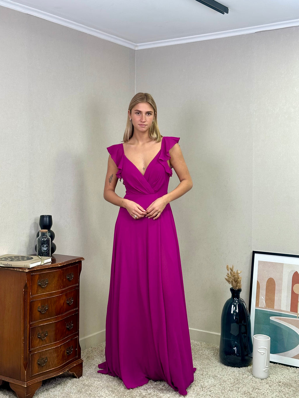 Robe de cérémonie longue fluide à volants – Lisbonne