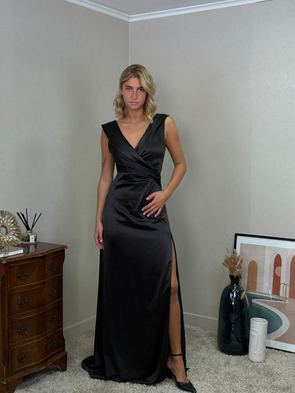 Robe longue satinée croisée RZGOW