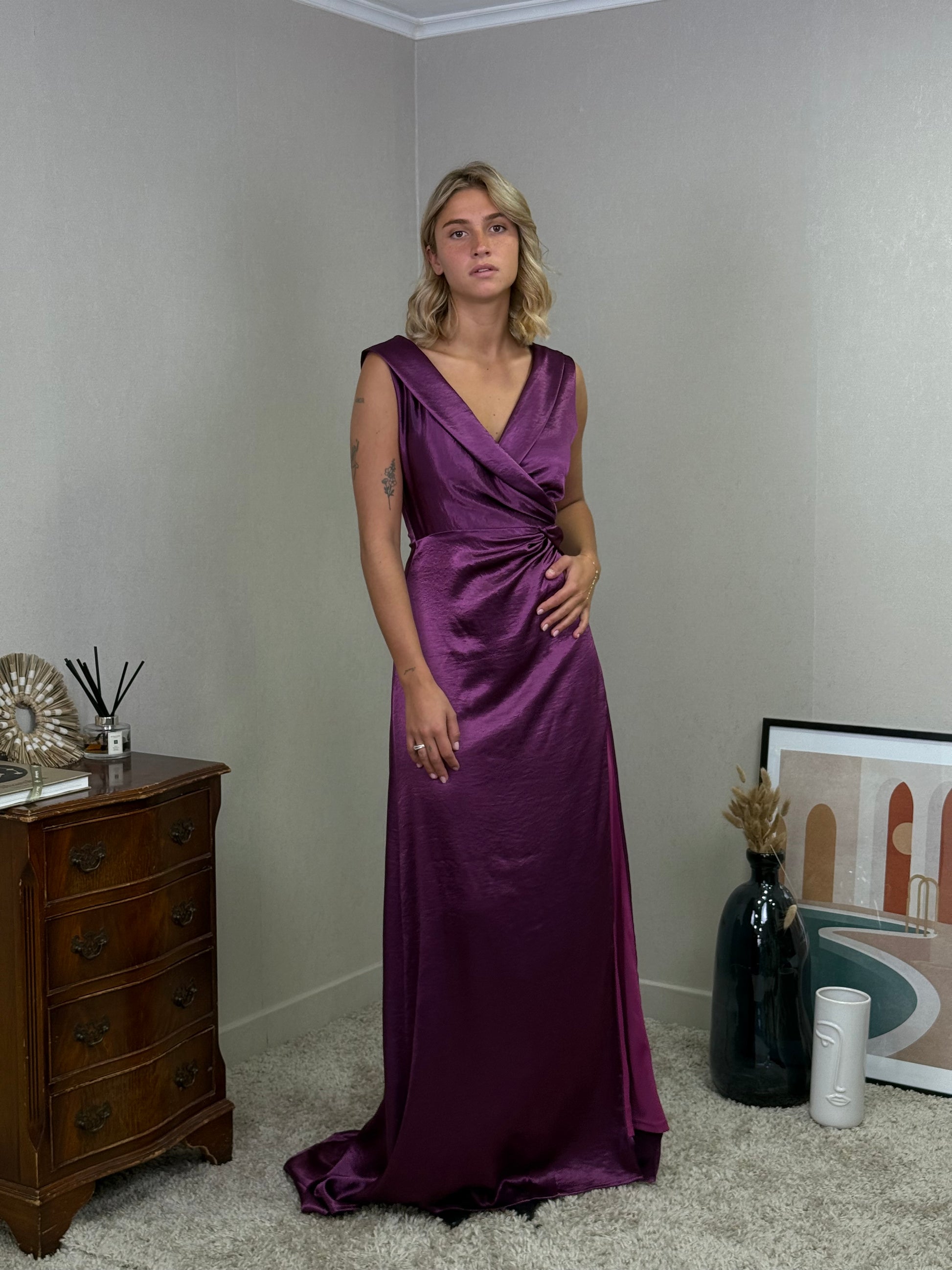 Robe longue satinée croisée RZGOW
