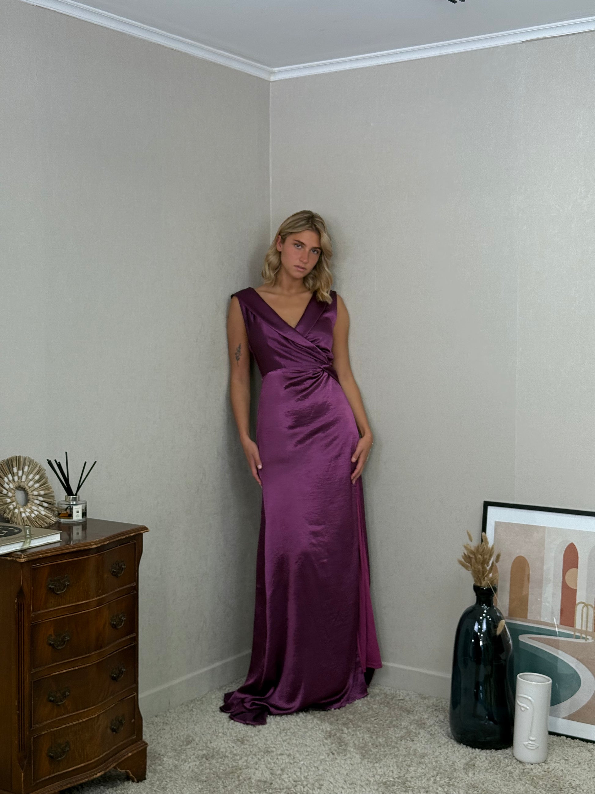 Robe longue satinée croisée RZGOW