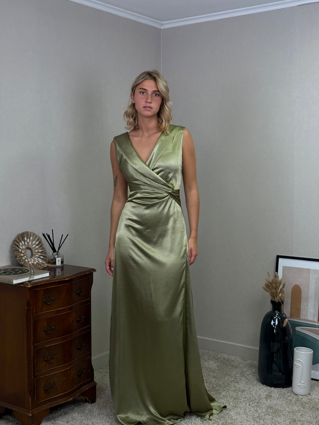 Robe longue satinée croisée RZGOW