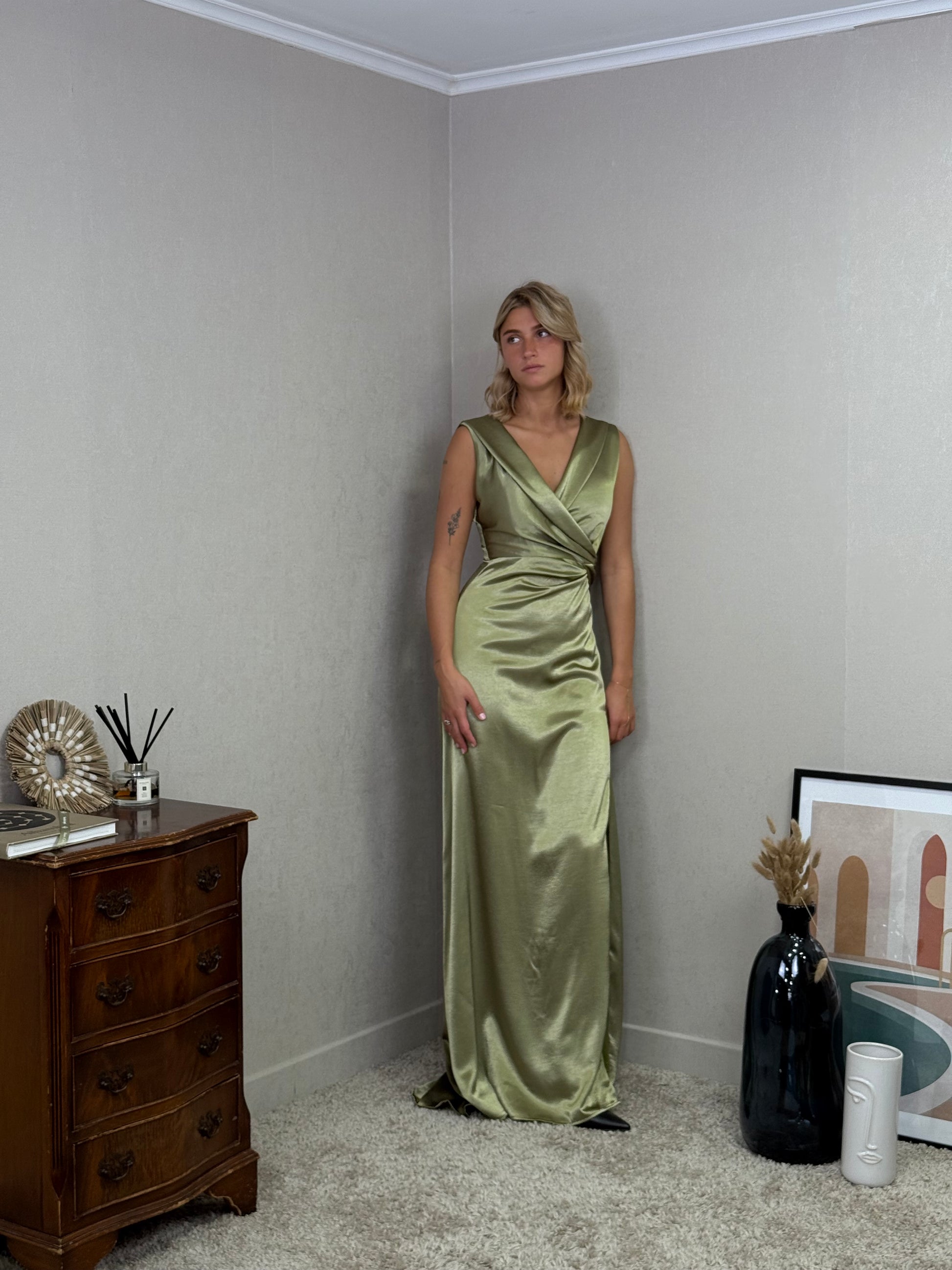 Robe longue satinée croisée RZGOW