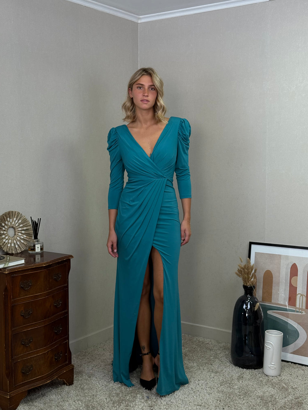 Robe de soirée drapée à manches bouffantes - ACCRA