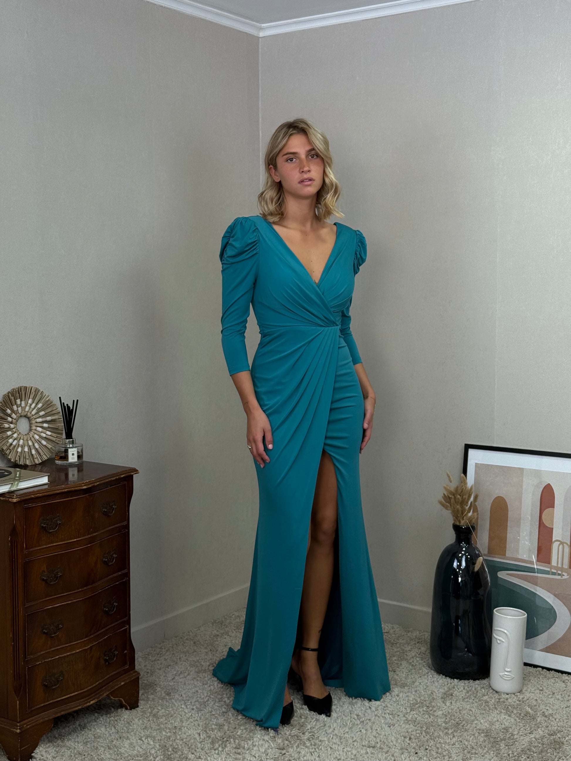 Robe de soirée drapée à manches bouffantes - ACCRA