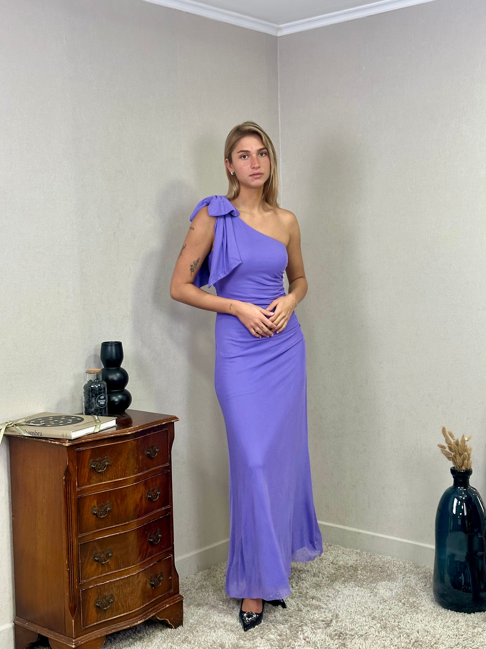 Robe de soirée asymétrique avec nœud sur l’épaule - SEVILLE