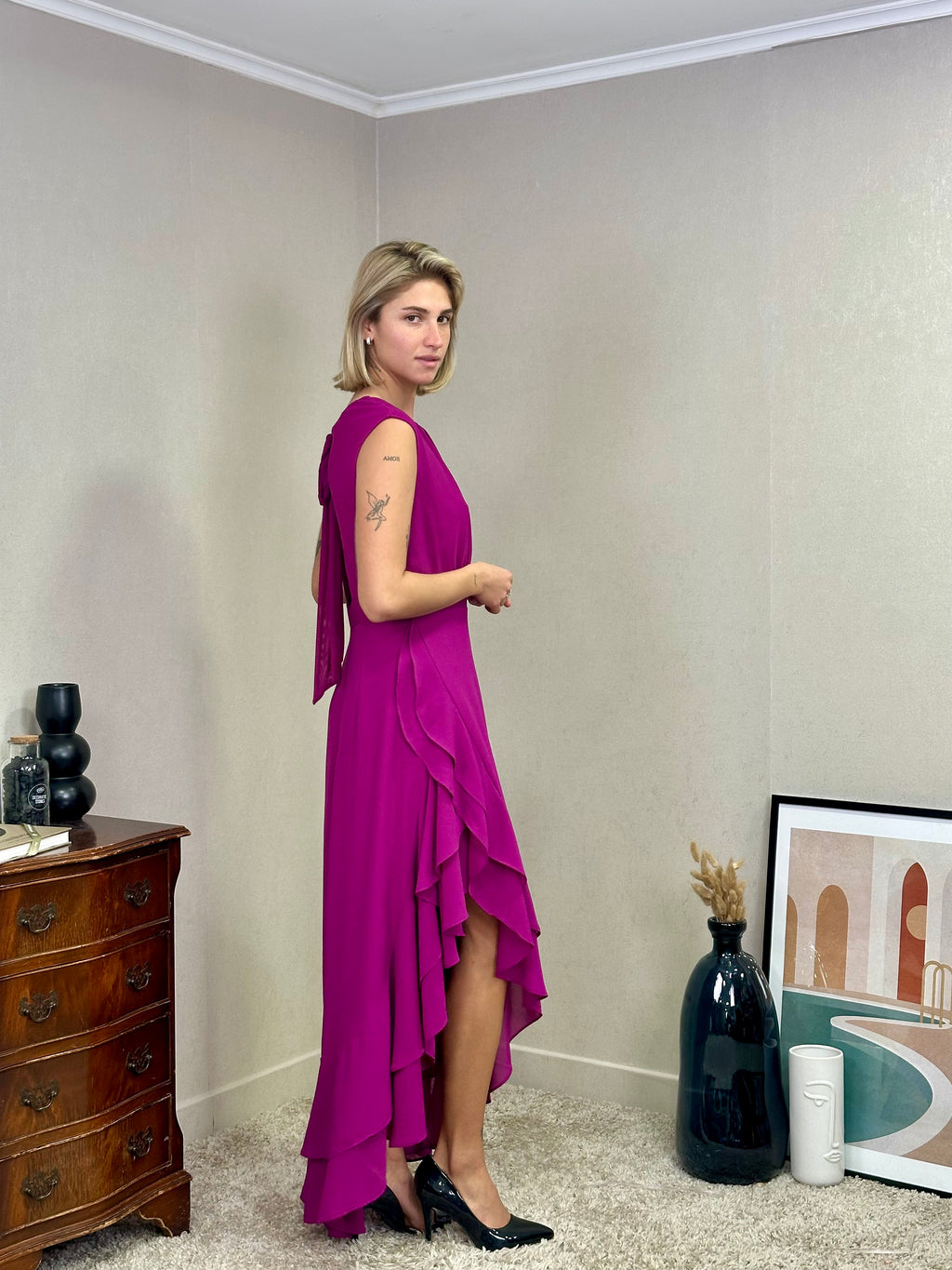 Robe asymétrique à volants DACCA