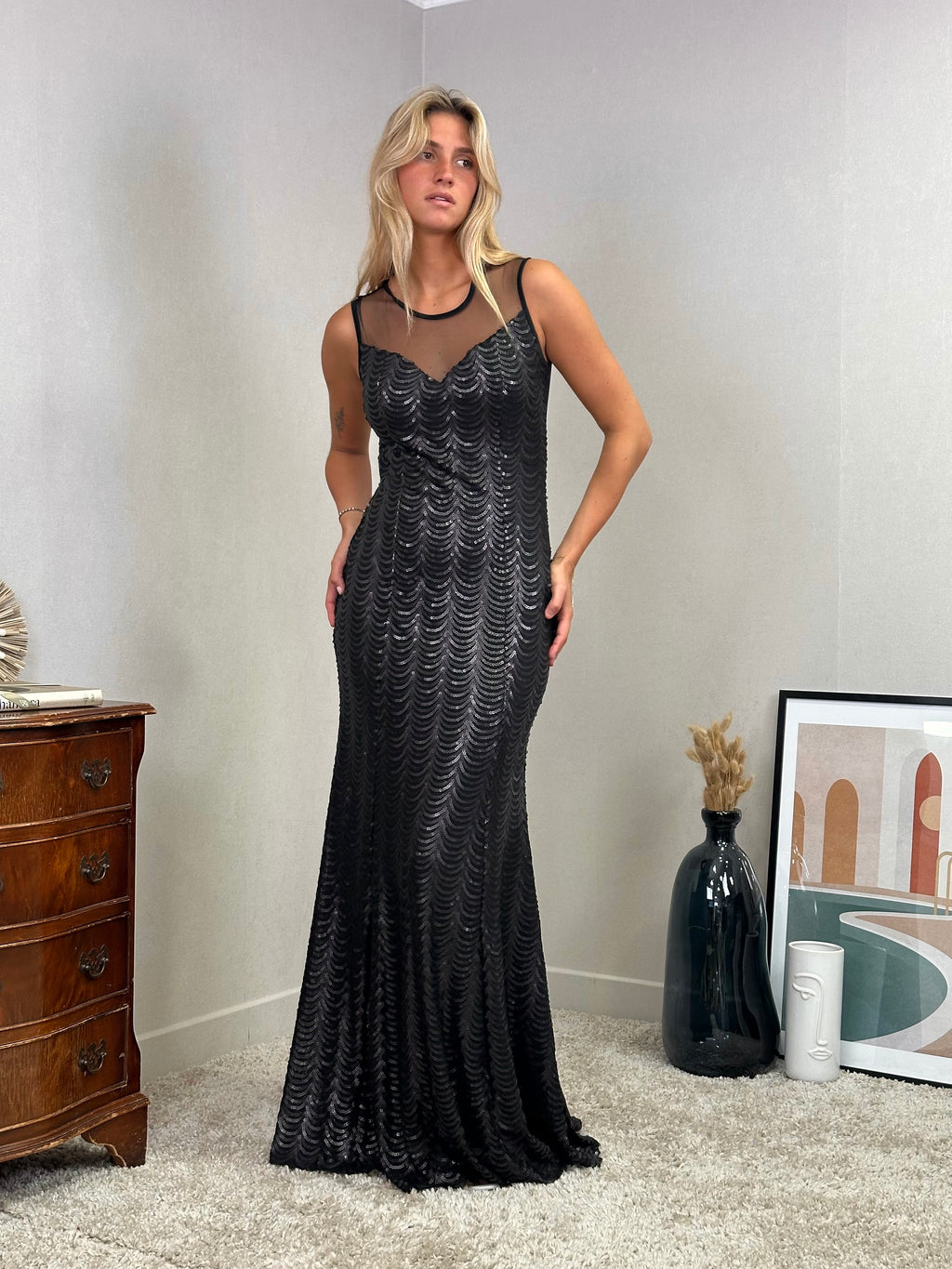 Robe de soirée sirène en sequins avec tulle transparent - GOA
