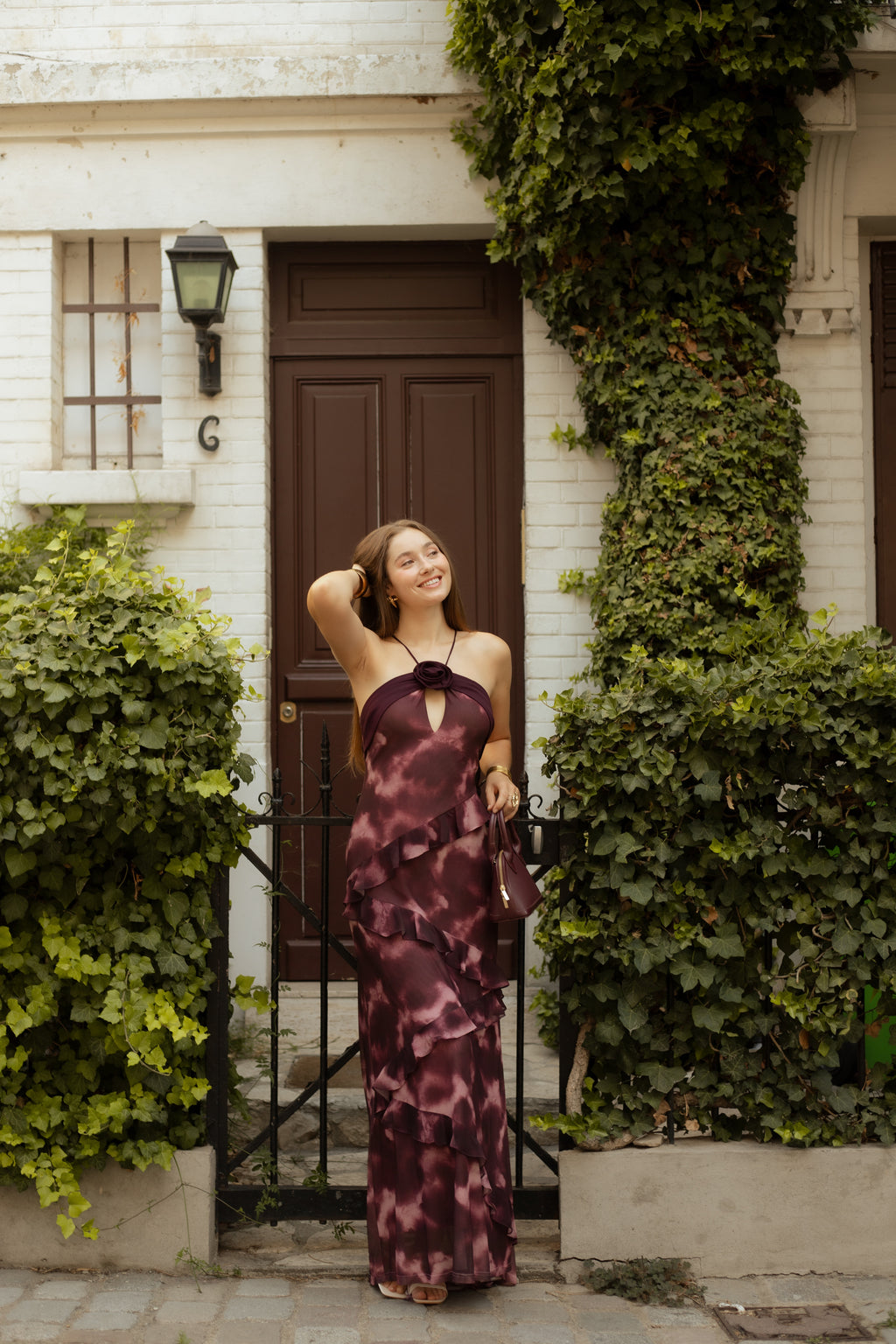 Robe longue imprimée à volants - Waka