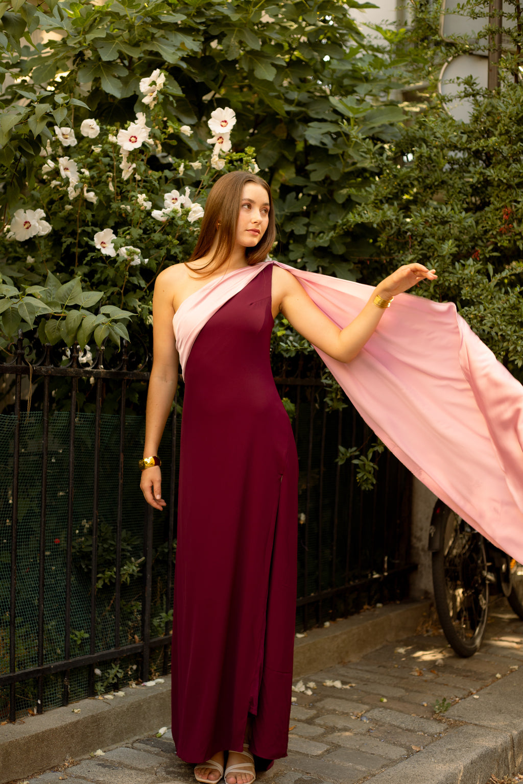 Robe de cérémonie bicolore une épaule à étole - Cagliari V2