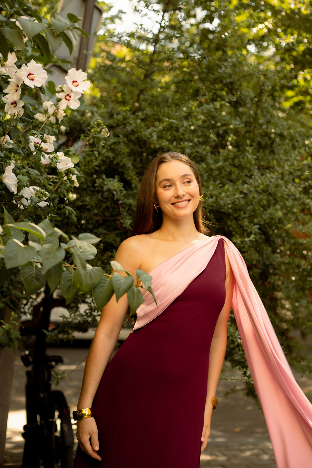 Robe de cérémonie bicolore une épaule à étole - Cagliari V2