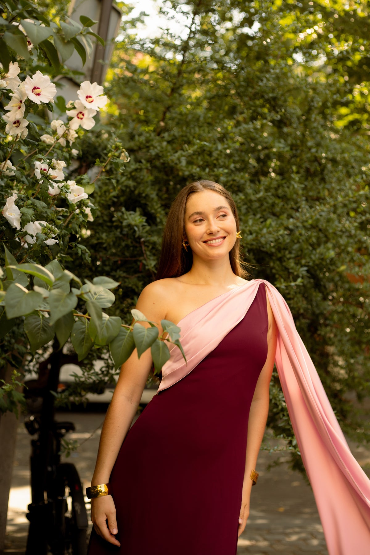 Robe de cérémonie bicolore une épaule à étole - Cagliari V2