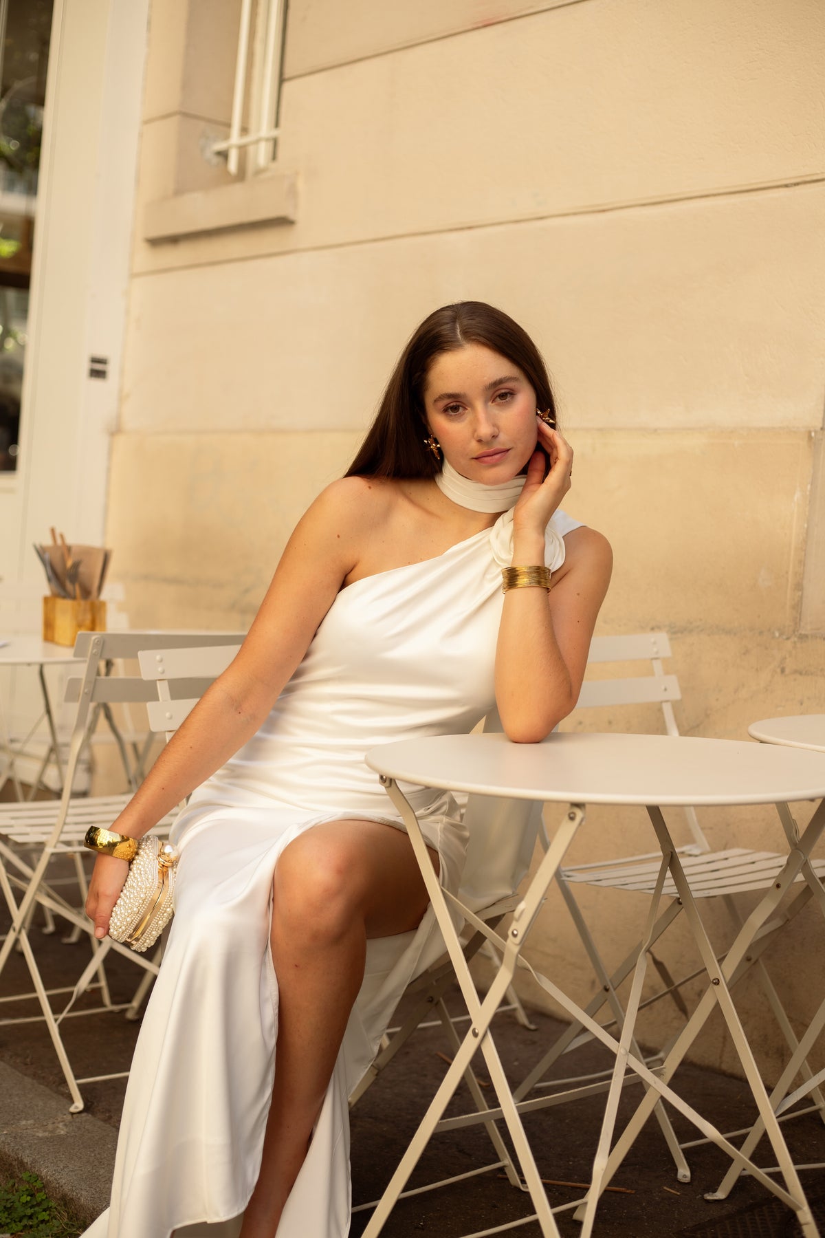Robe longue en satin col montant - Hamilton