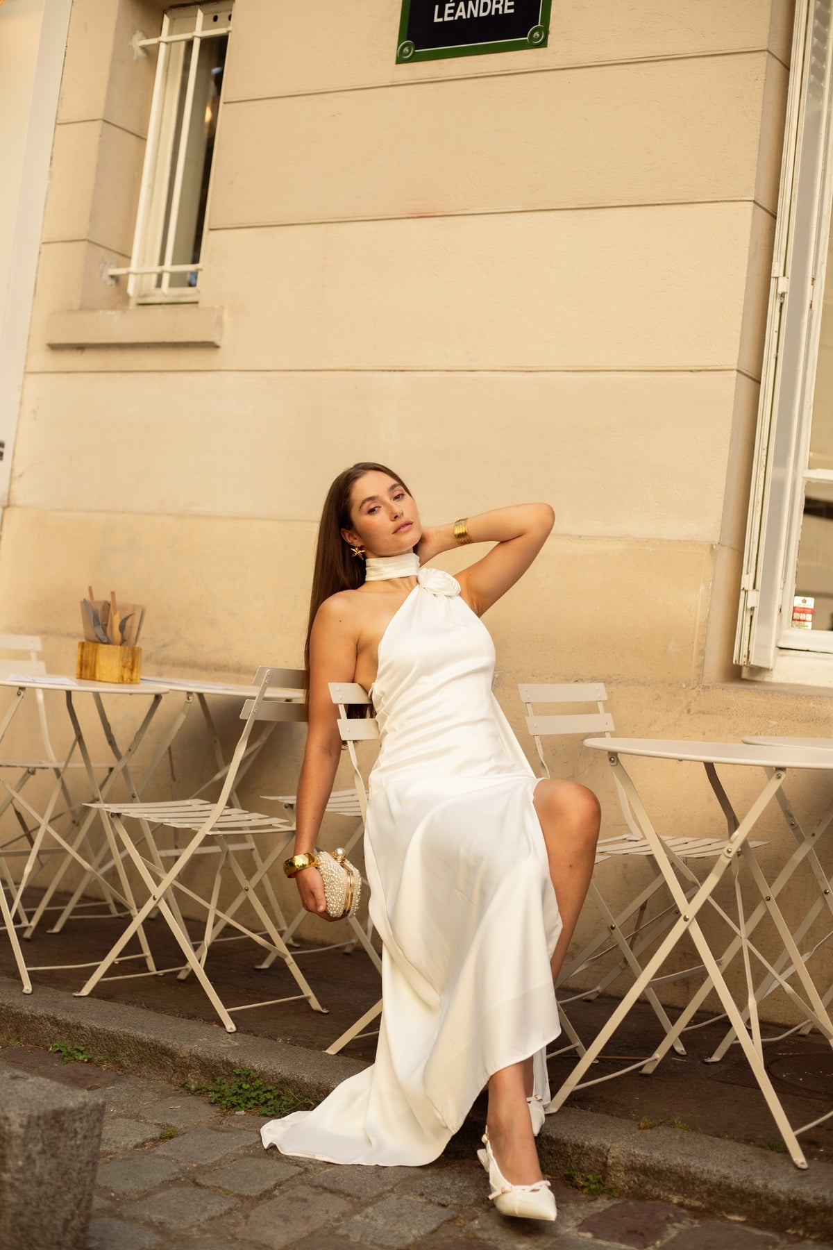 Robe longue en satin col montant - Hamilton