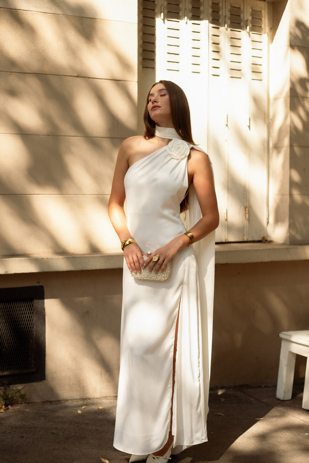 Robe longue en satin col montant - Hamilton