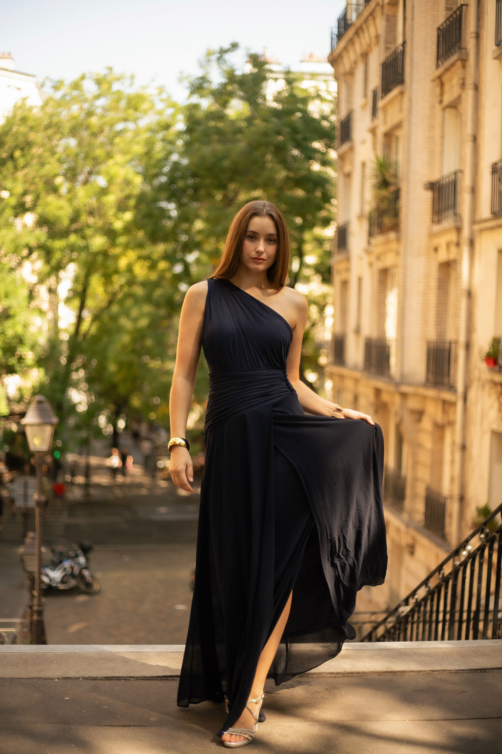 Robe longue asymétrique plissée - Eaubonne