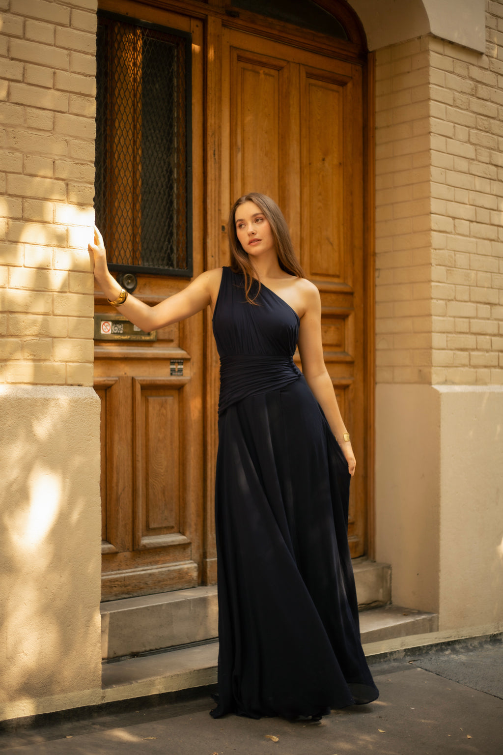Robe longue asymétrique plissée - Eaubonne