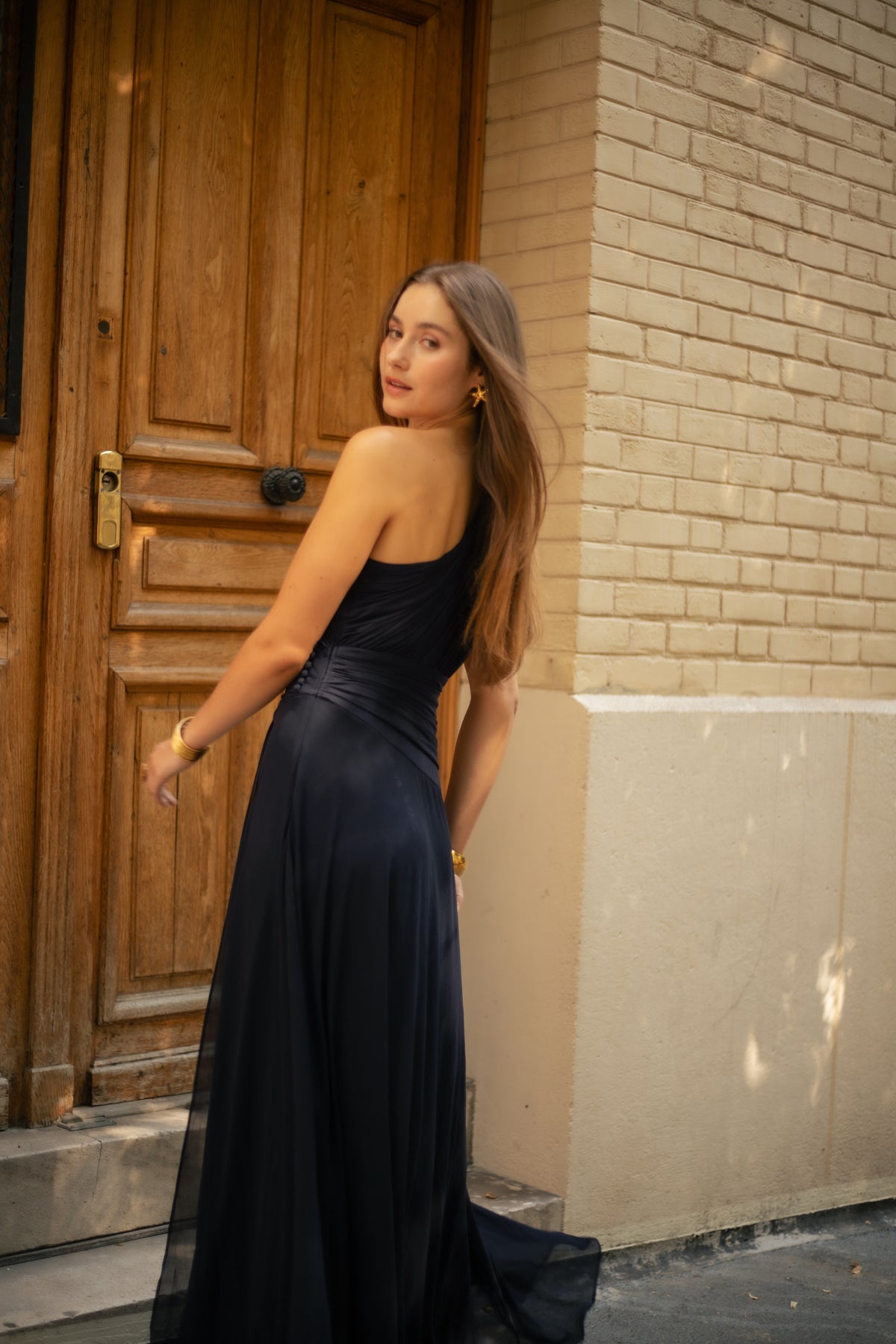 Robe longue asymétrique plissée - Eaubonne