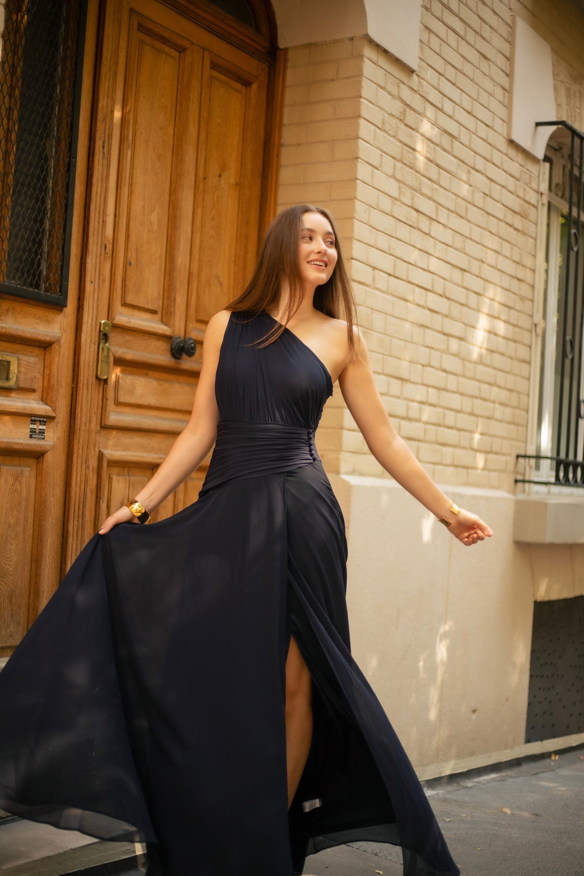 Robe longue asymétrique plissée - Eaubonne