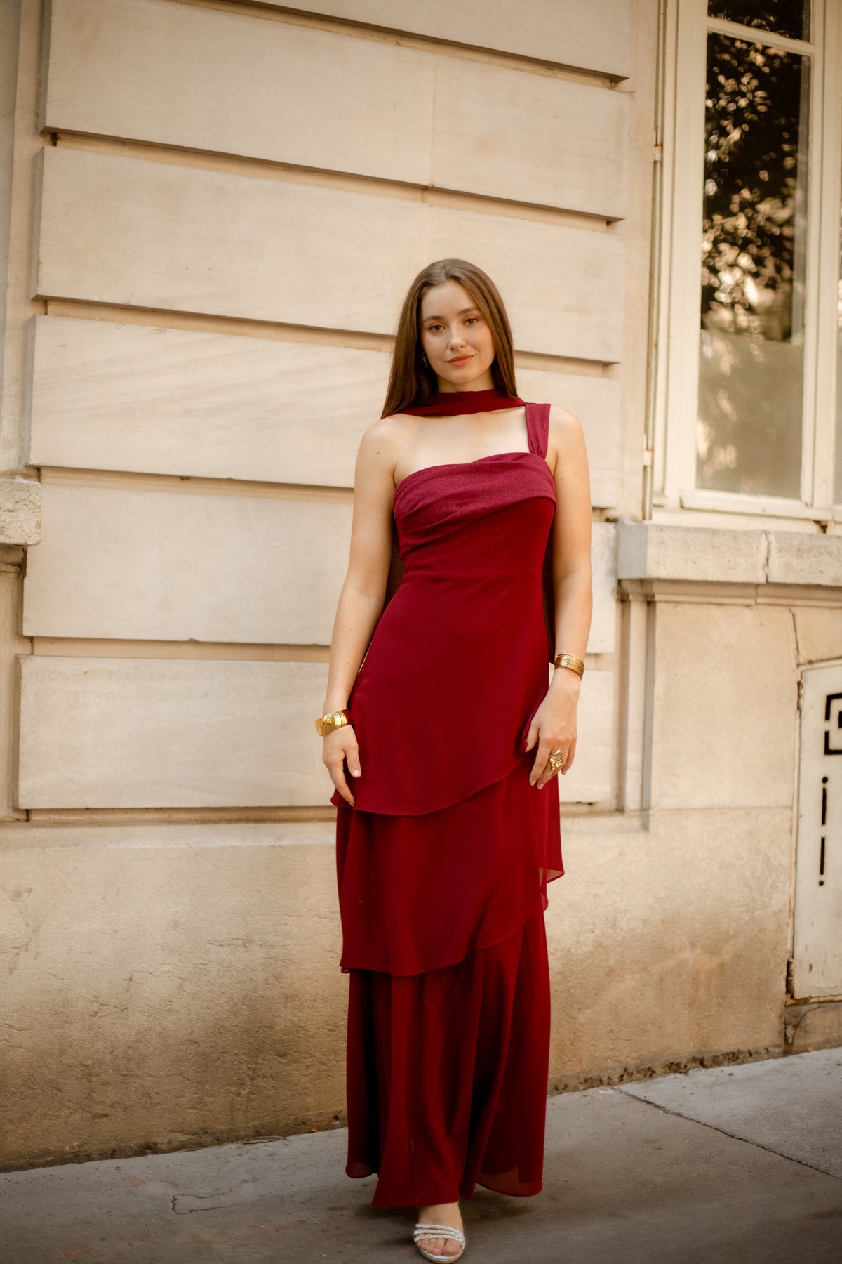 Robe longue asymétrique à étole - Shangsi