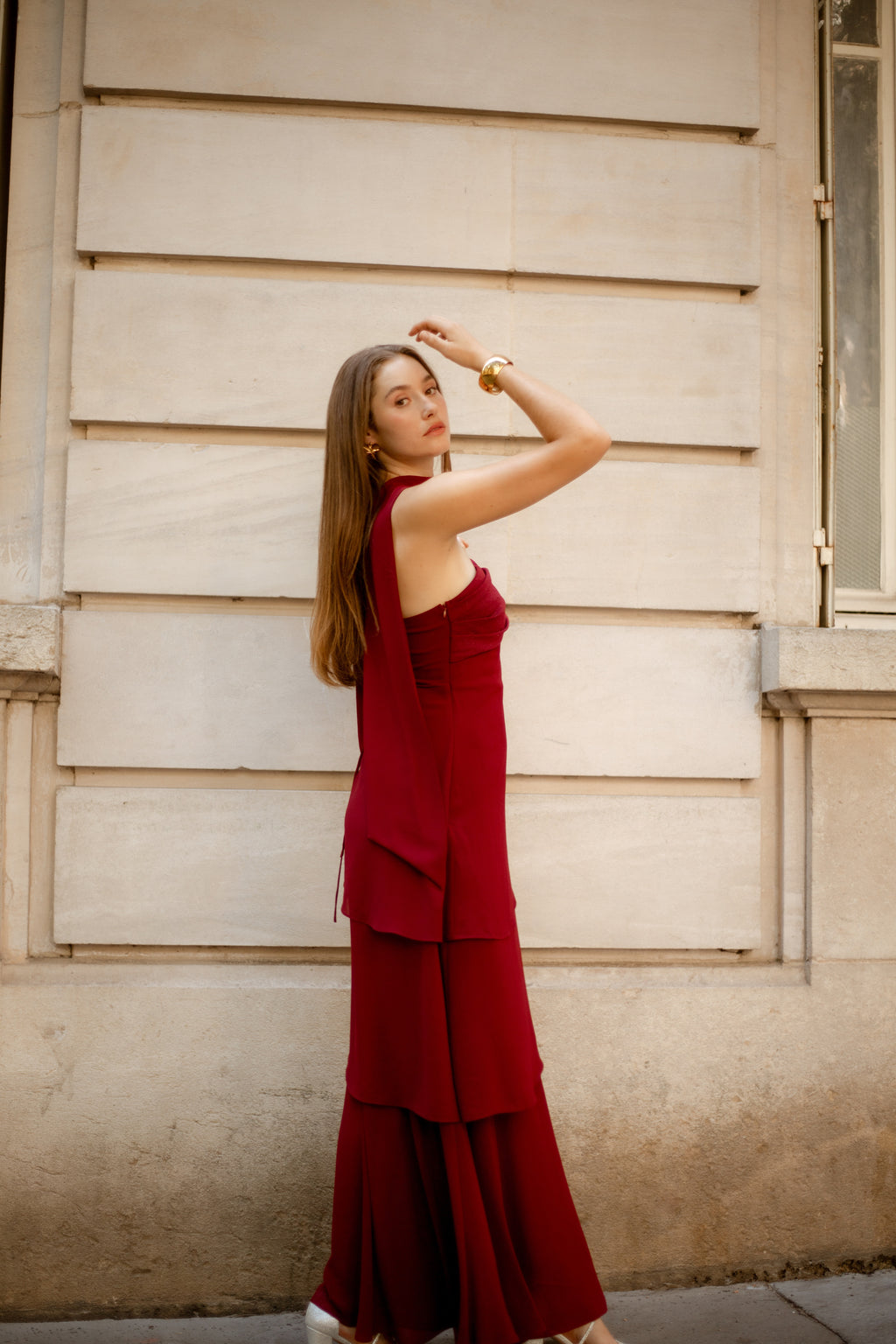 Robe longue asymétrique à étole - Shangsi