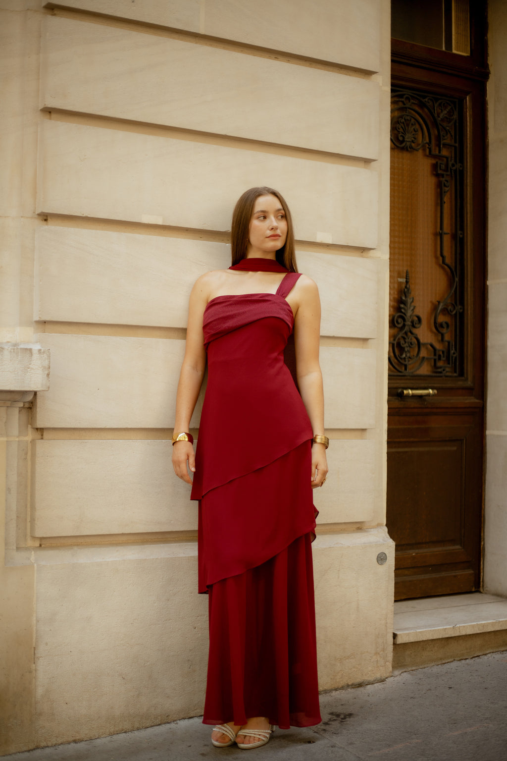 Robe longue asymétrique à étole - Shangsi
