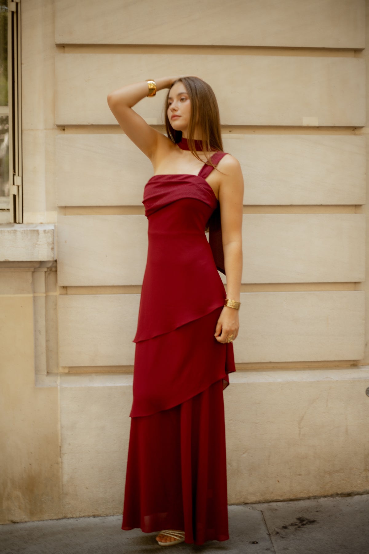 Robe longue asymétrique à étole - Shangsi