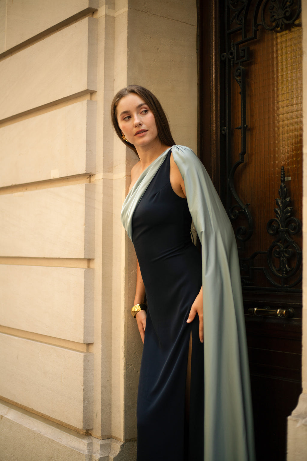 Robe de cérémonie bicolore une épaule à étole - Cagliari V2