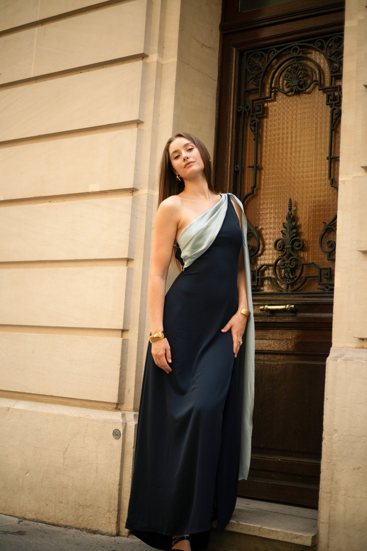 Robe de cérémonie bicolore une épaule à étole - Cagliari V2