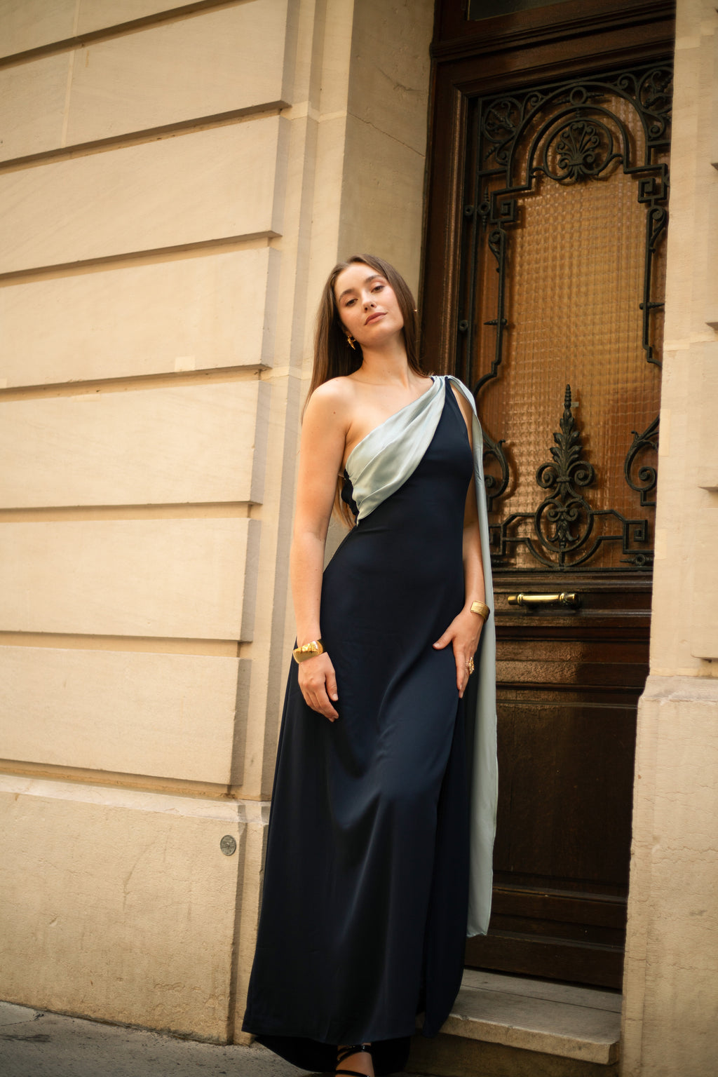 Robe de cérémonie bicolore une épaule à étole - Cagliari V2