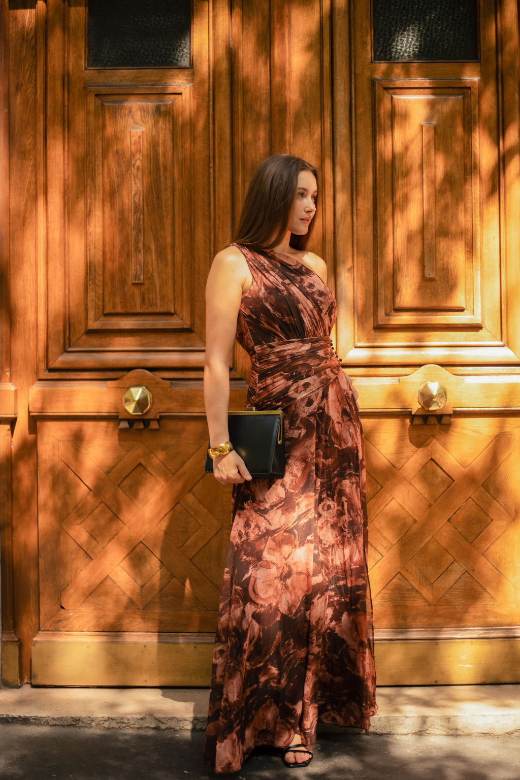 Robe longue imprimée asymétrique - Eaubonne