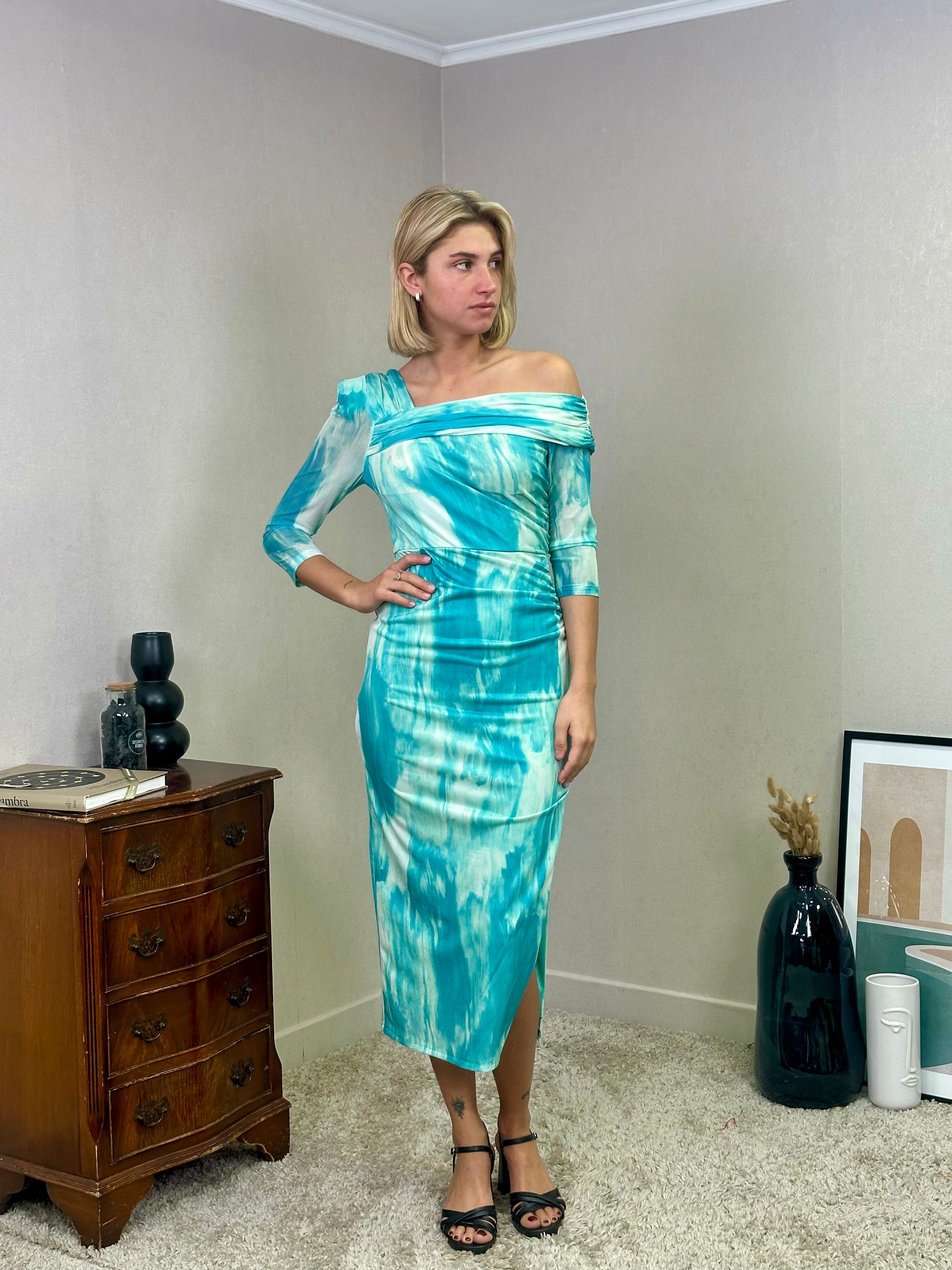 Robe midi drapée asymétrique Minneapolis