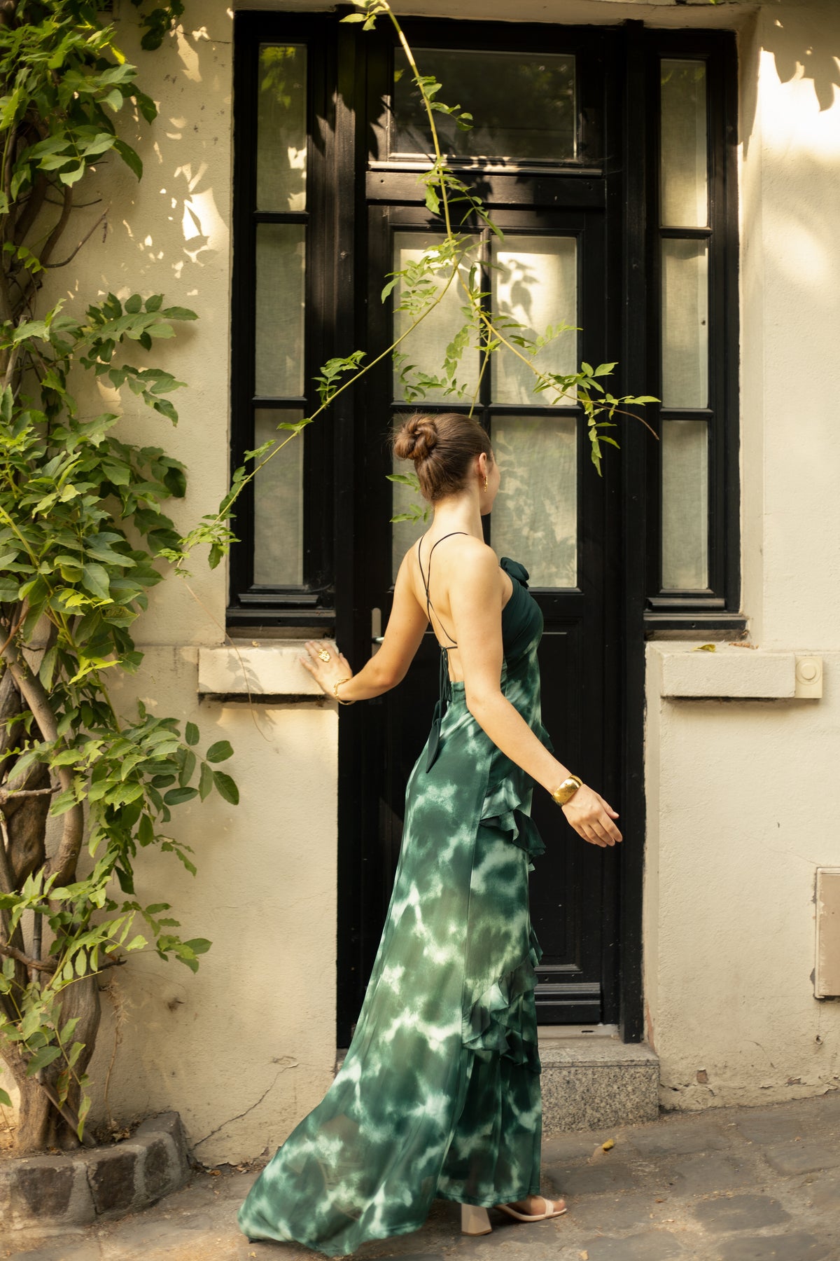 Robe longue imprimée à volants - Waka