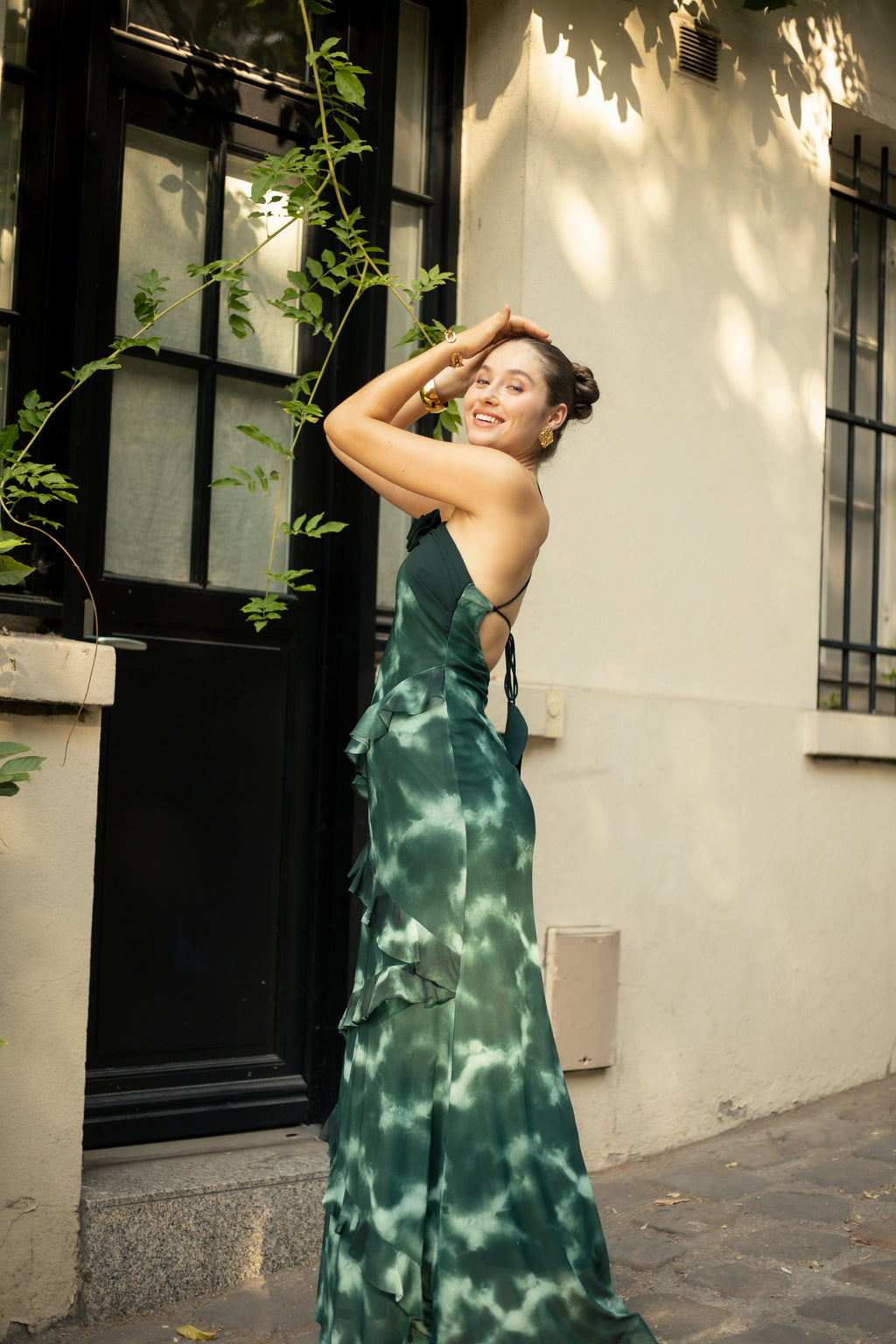 Robe longue imprimée à volants - Waka