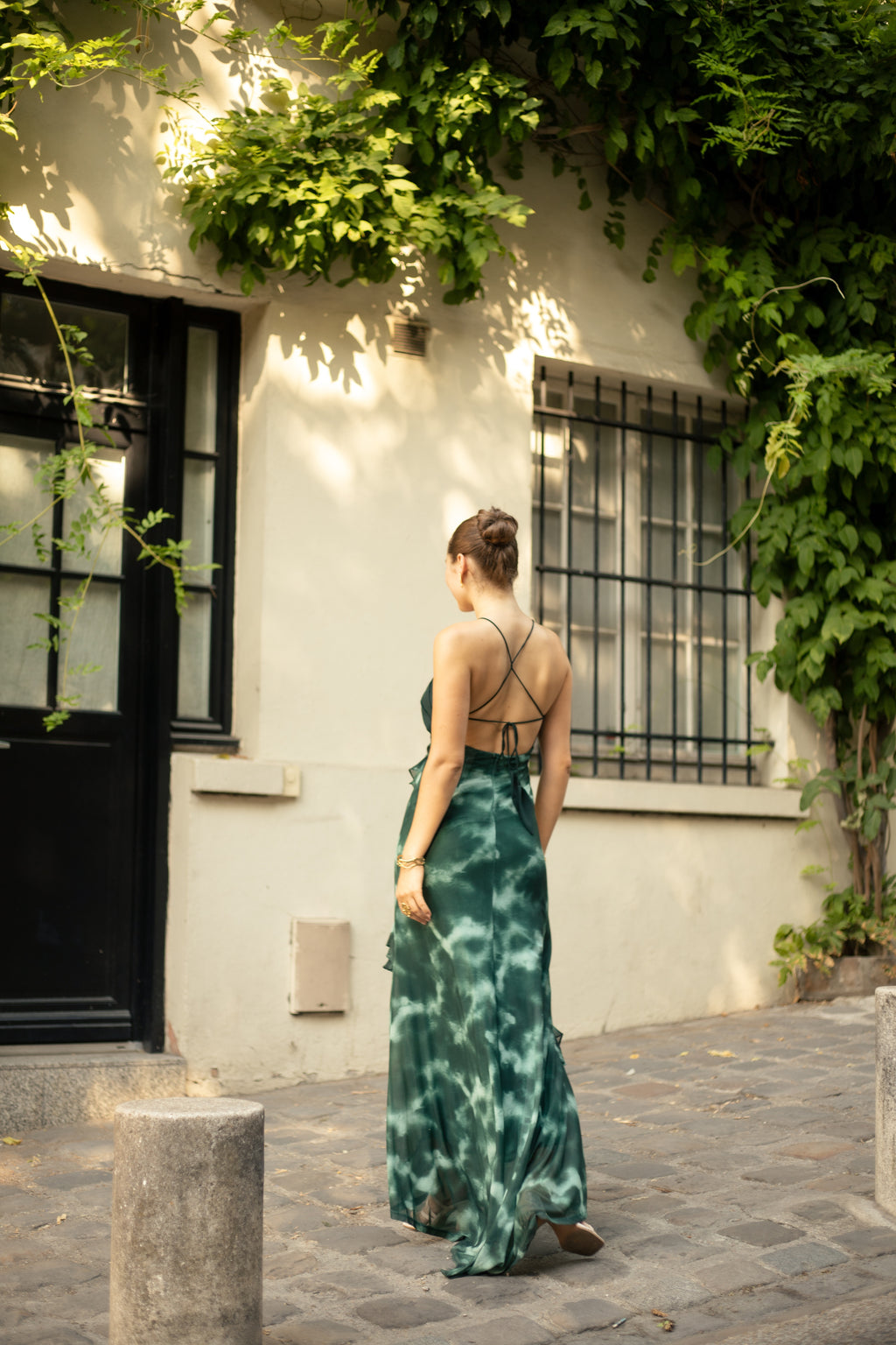 Robe longue imprimée à volants - Waka