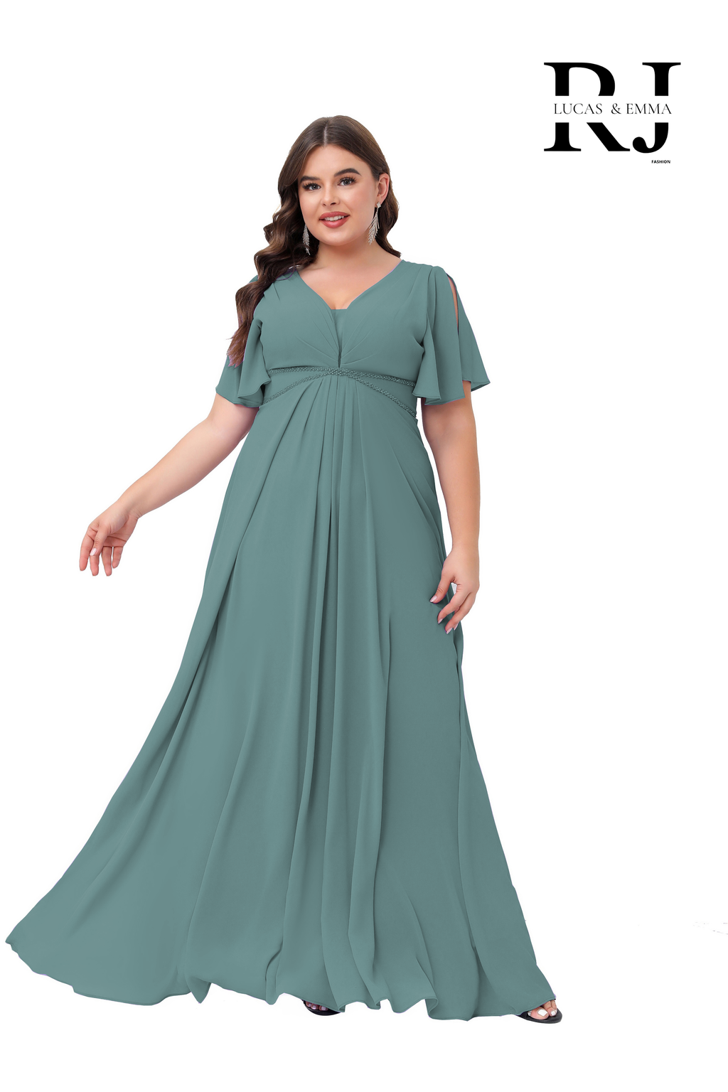 Robe de cérémonie longue fluide grande taille à décolleté en V - Houston