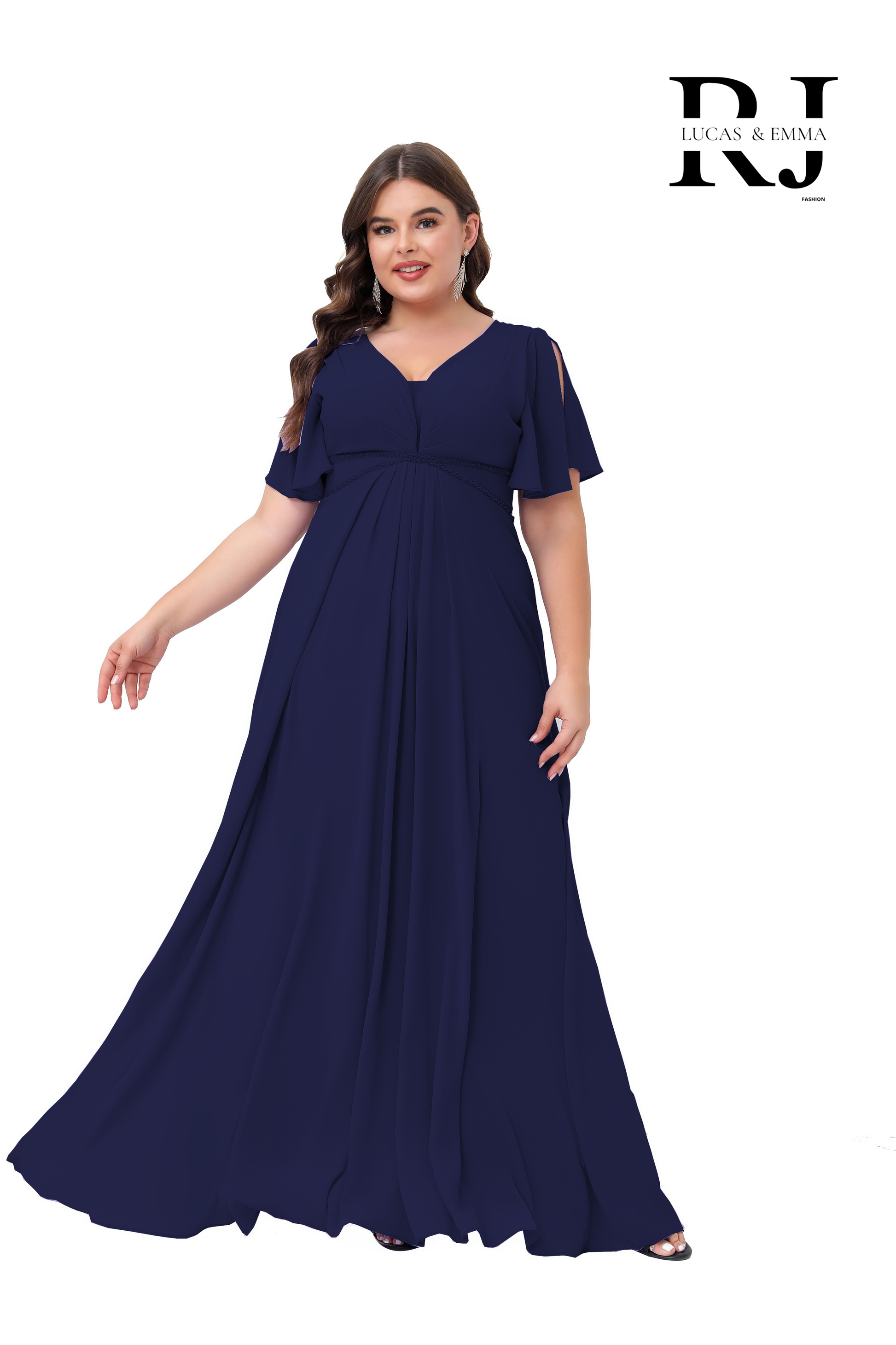 Robe de cérémonie longue fluide grande taille à décolleté en V - Houston