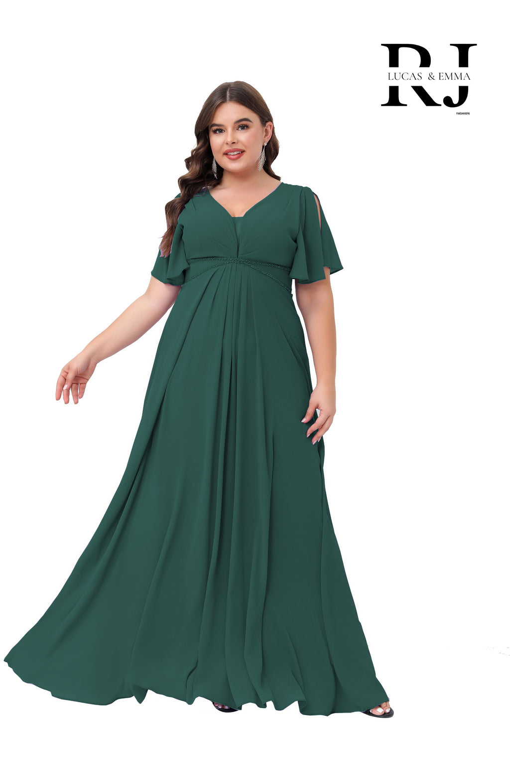 Robe de cérémonie longue fluide grande taille à décolleté en V - Houston