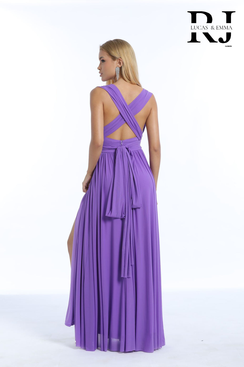 Robe de cérémonie longue fluide à décolleté croisé et dos noué multi-attache – Izmir