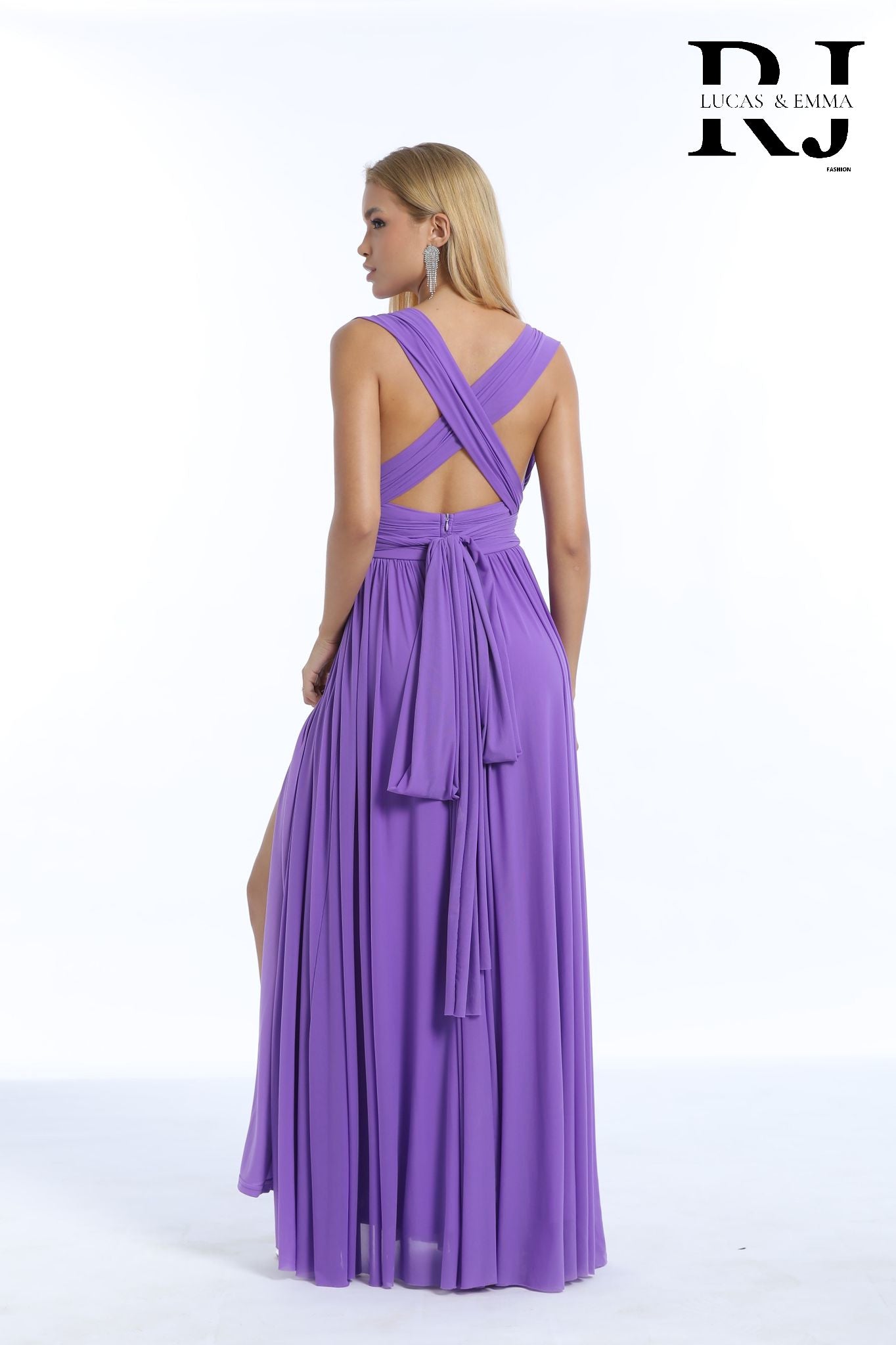 Robe de cérémonie longue fluide à décolleté croisé et dos noué multi-attache – Izmir