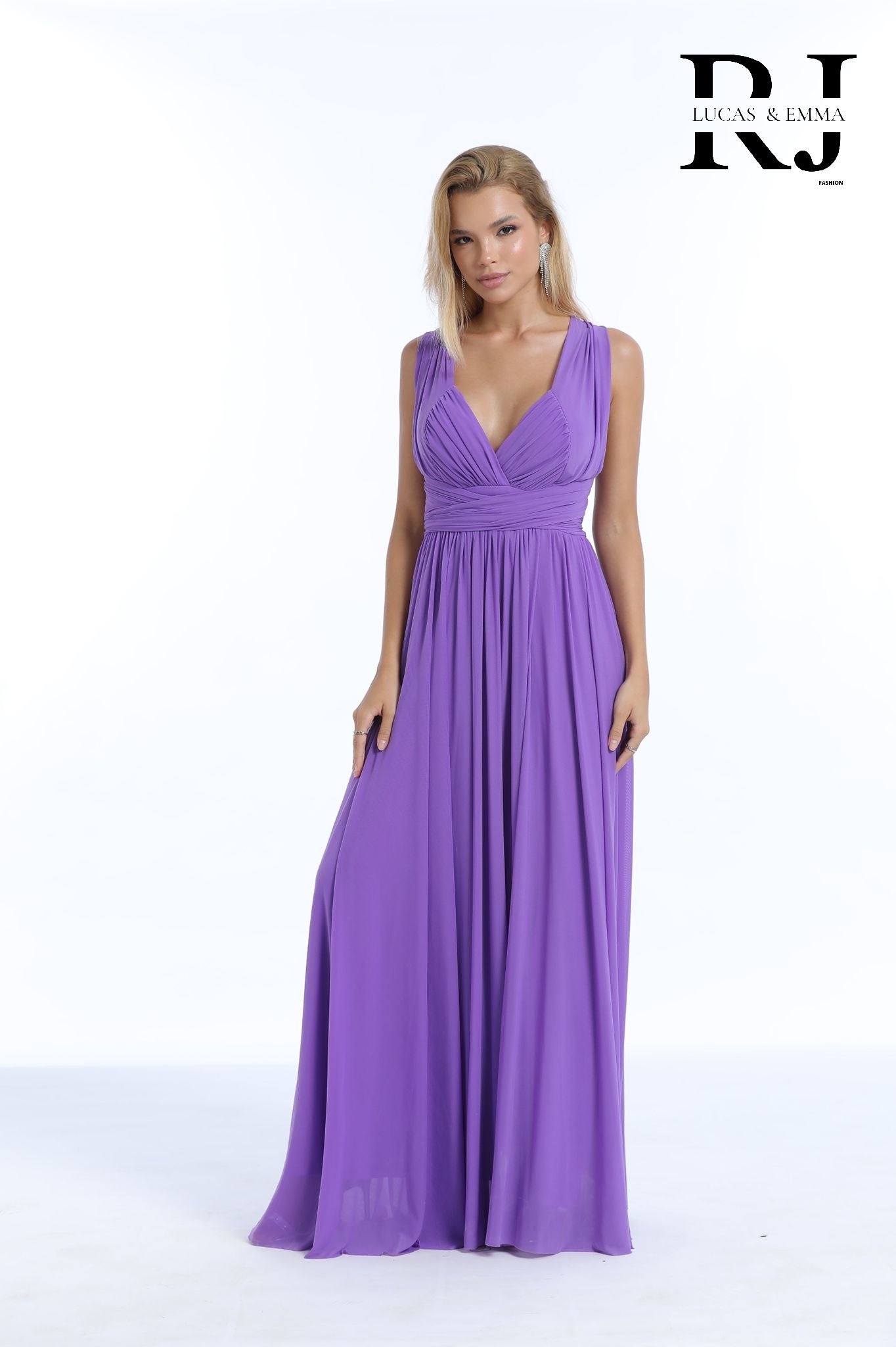 Robe de cérémonie longue fluide à décolleté croisé et dos noué multi-attache – Izmir