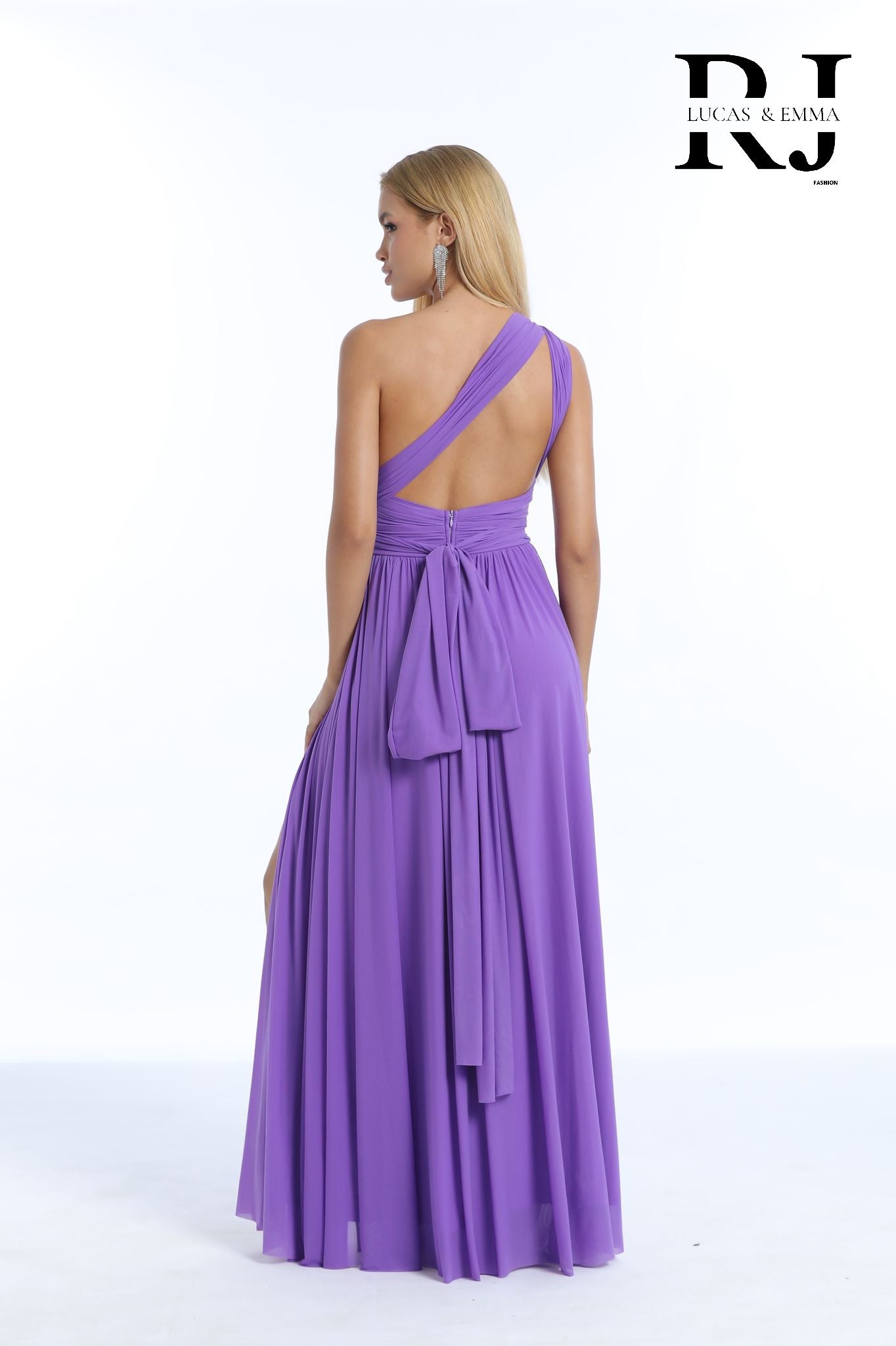 Robe de cérémonie longue fluide à décolleté croisé et dos noué multi-attache – Izmir