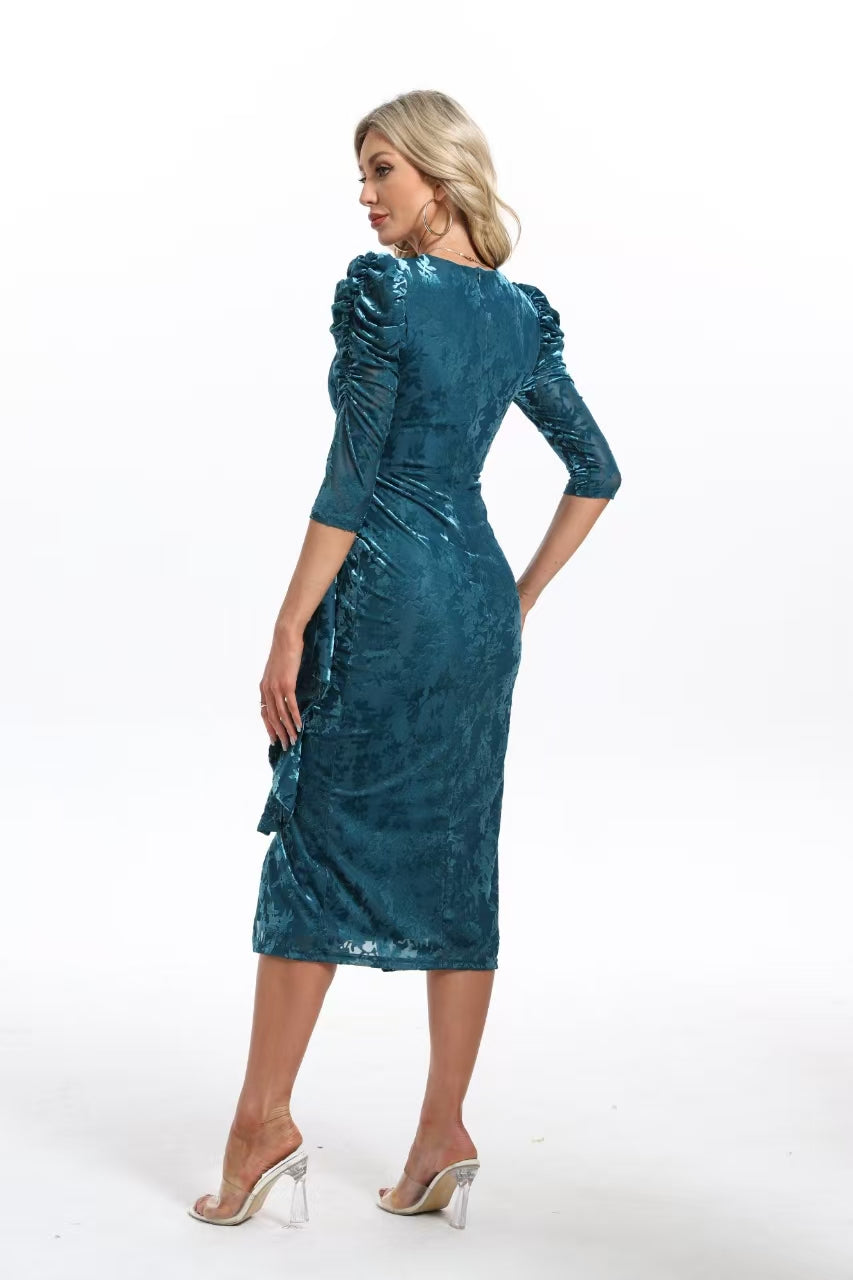 Robe velour à motif floral avec manche Lauttasaauri