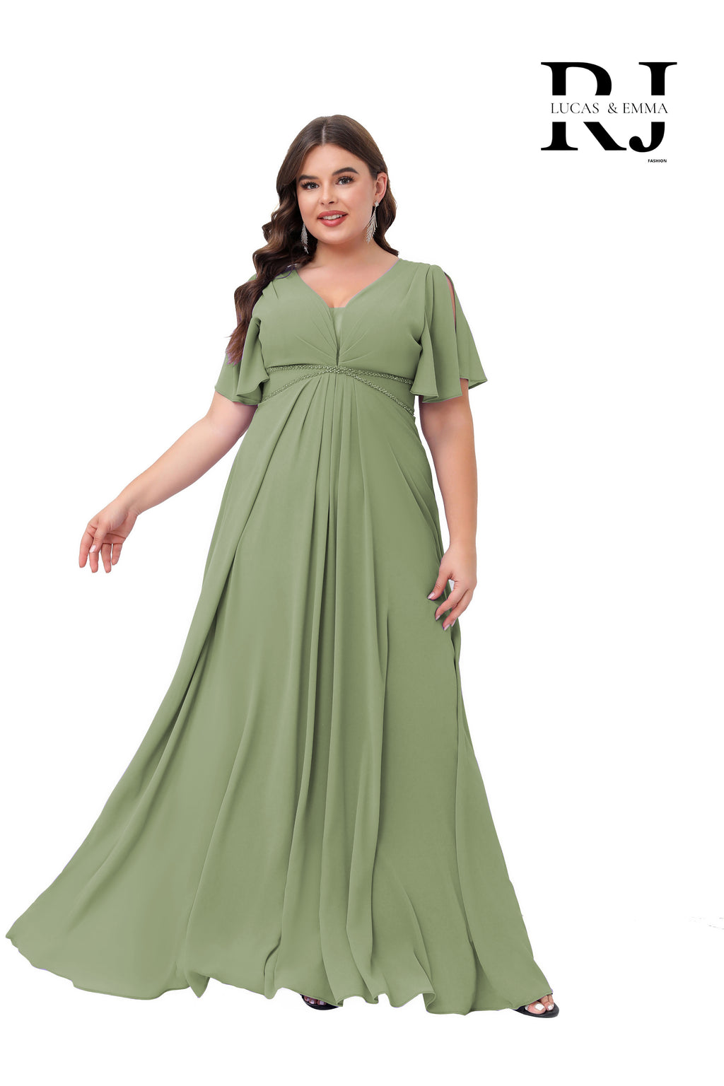 Robe de cérémonie longue fluide grande taille à décolleté en V - Houston