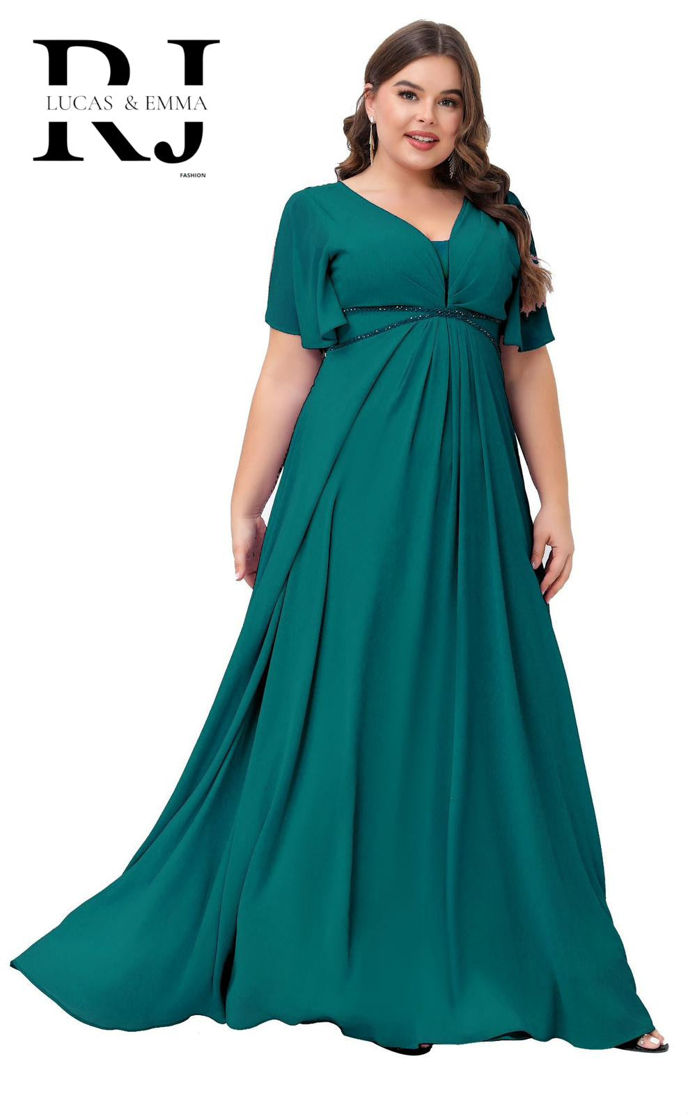 Robe de cérémonie longue fluide grande taille à décolleté en V - Houston