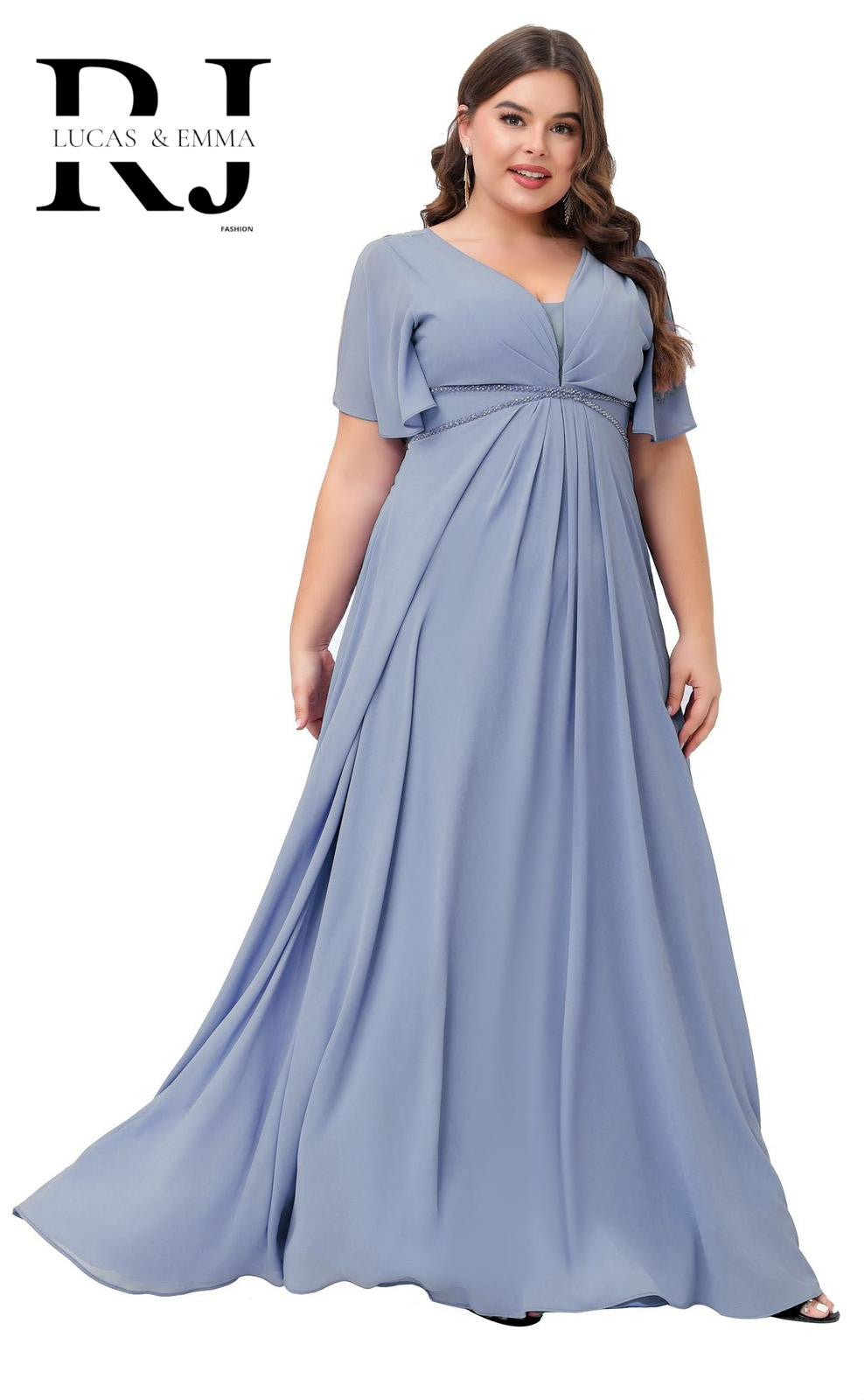 Robe de cérémonie longue fluide grande taille à décolleté en V - Houston