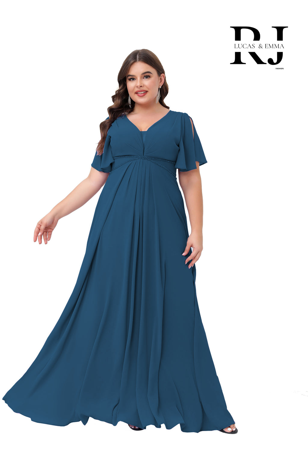 Robe de cérémonie longue fluide grande taille à décolleté en V - Houston