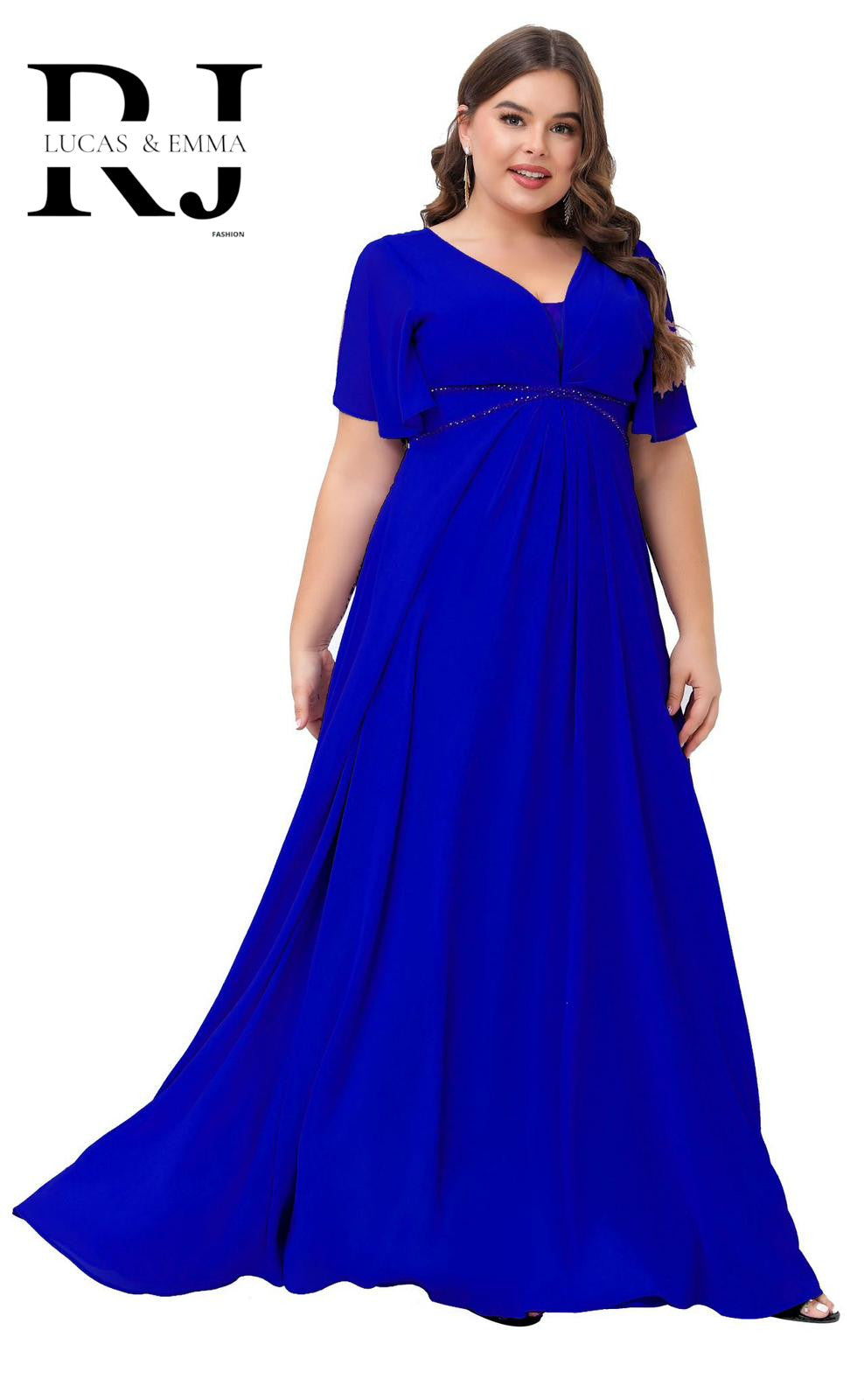 Robe de cérémonie longue fluide grande taille à décolleté en V - Houston
